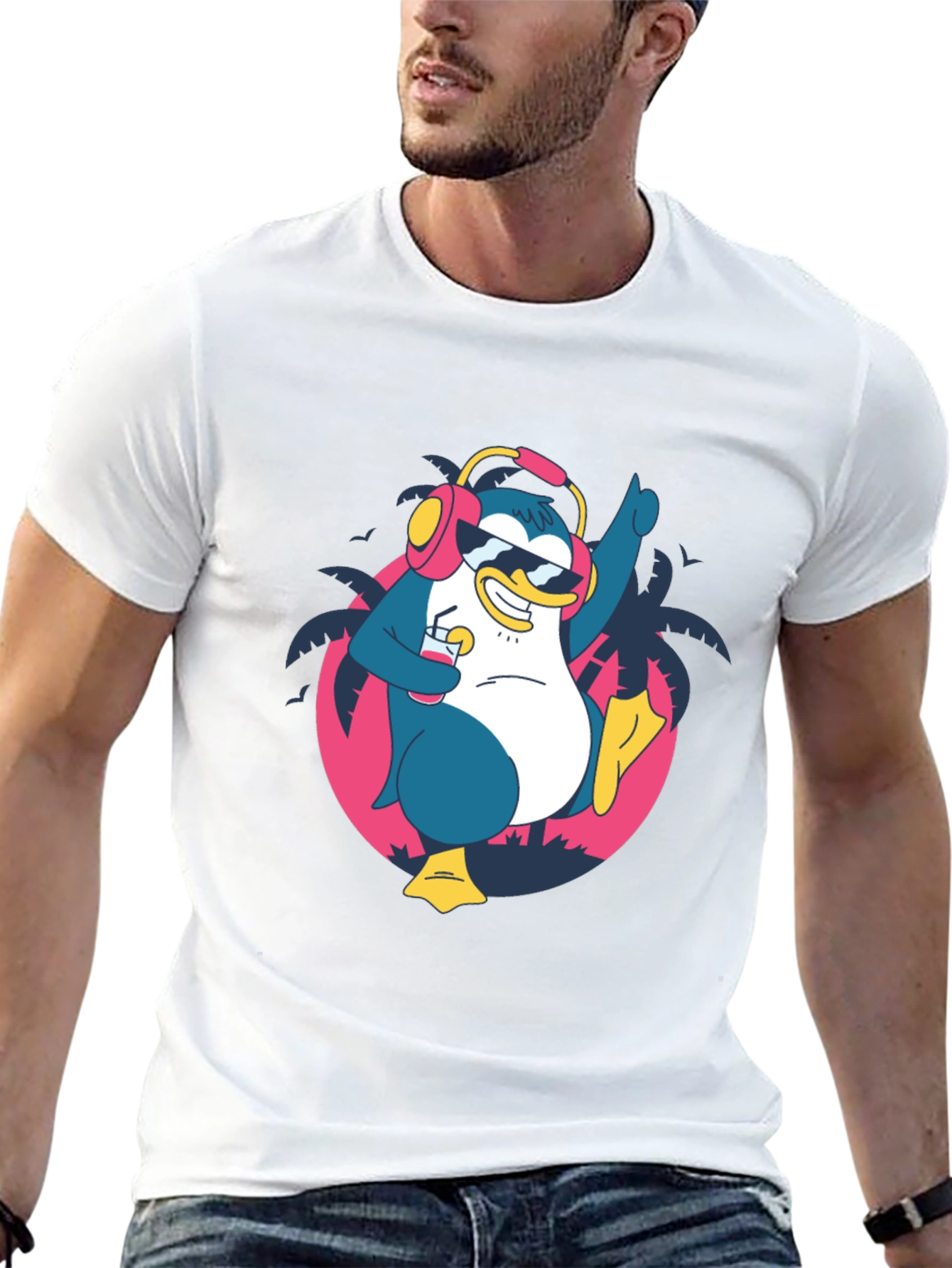 Black Cool Penguin Graphic Tee - Black Cotton Shirt view 13