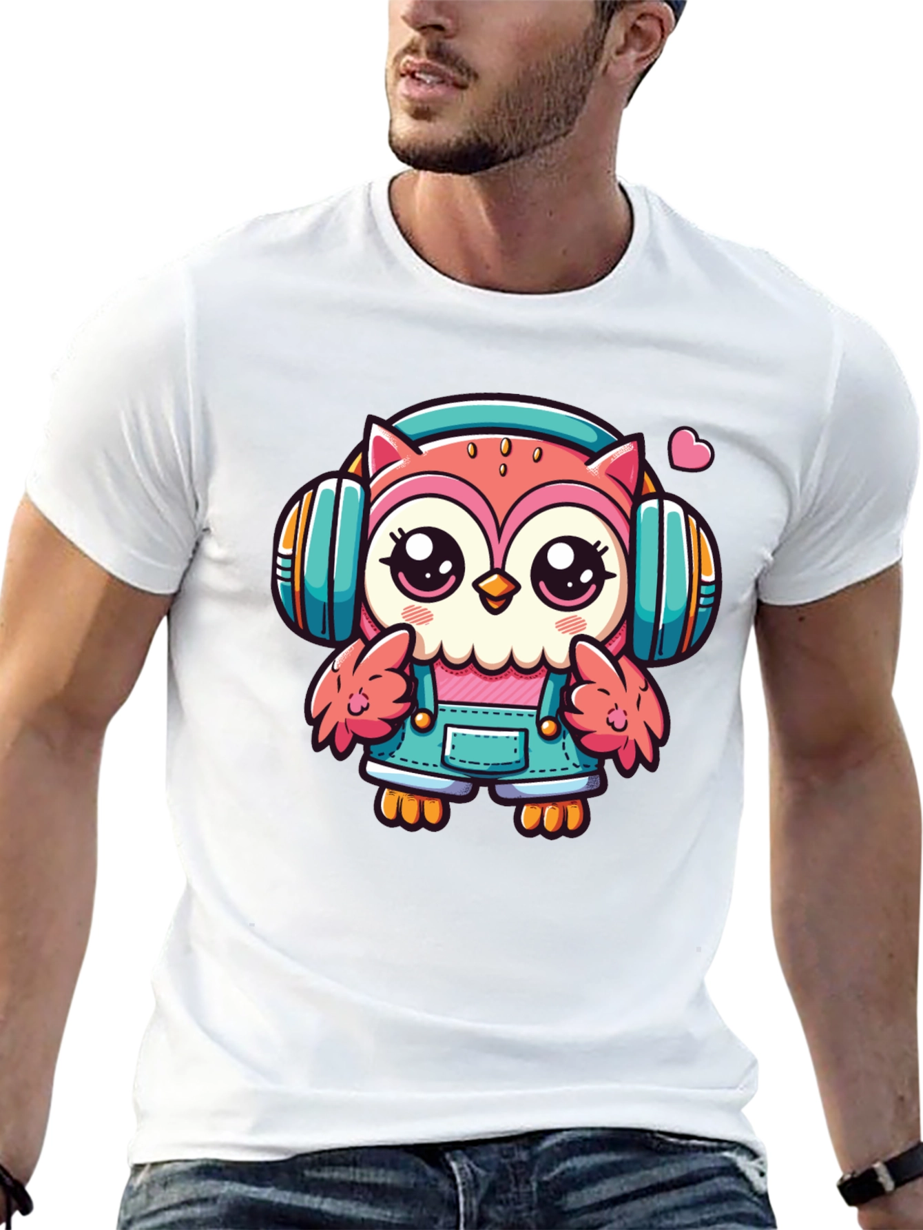 Black Owl DJ T-Shirt: Cute Cartoon Animal Tee view 13