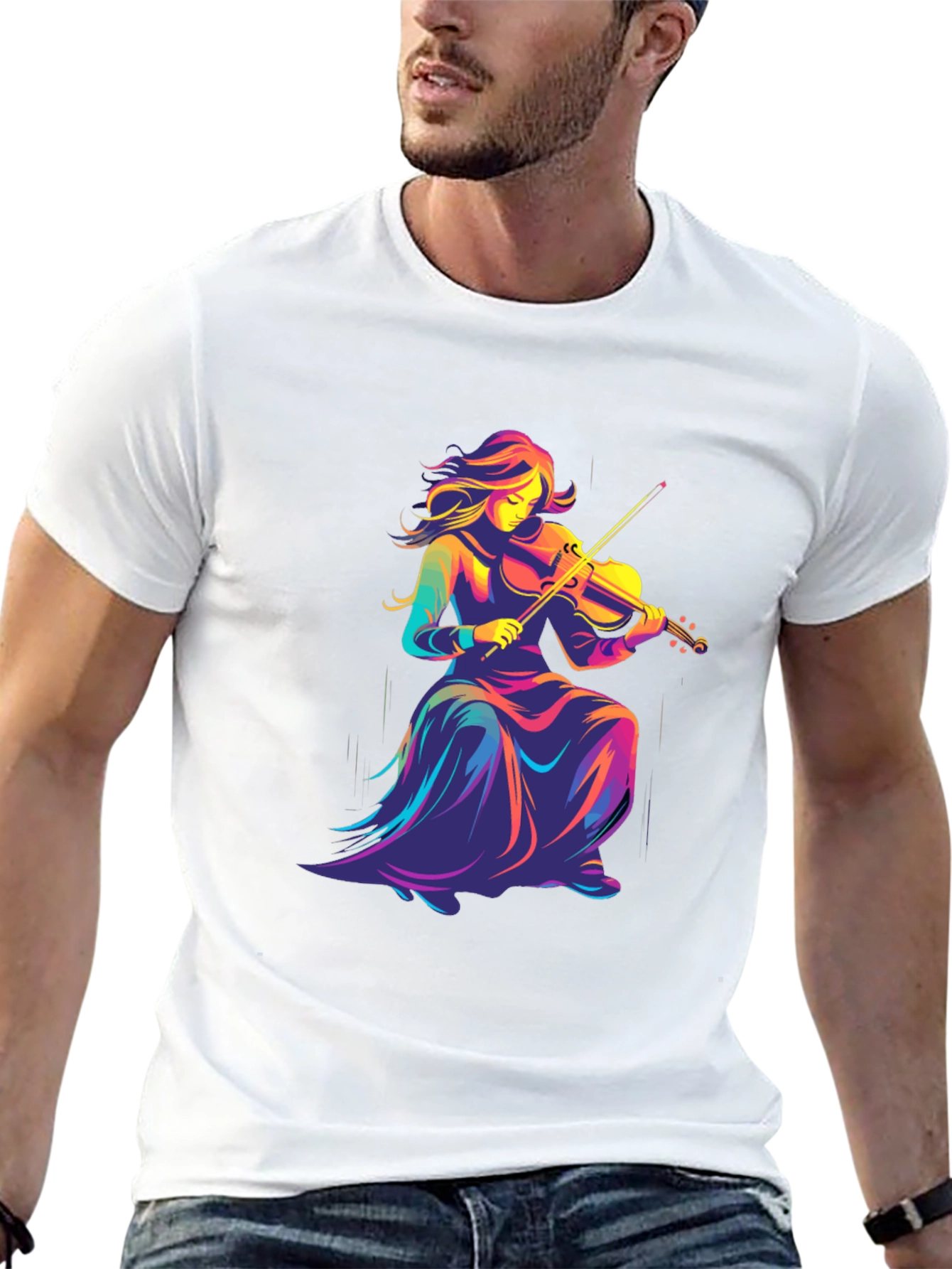 Black Vibrant Violinist Graphic Tee - Black Cotton Comfort view 13