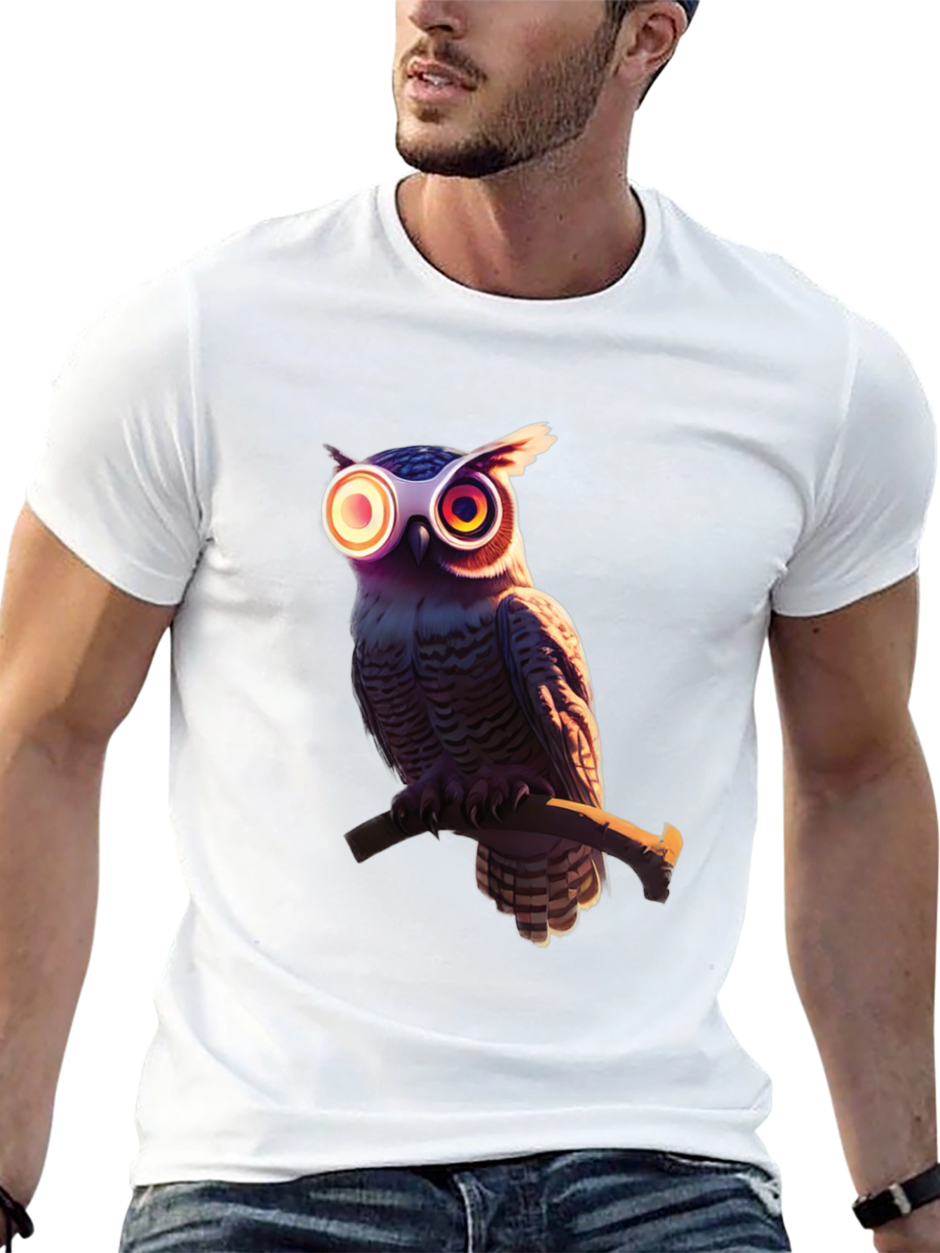 Black Cool Owl Graphic Tee - Black Cotton Blend view 13