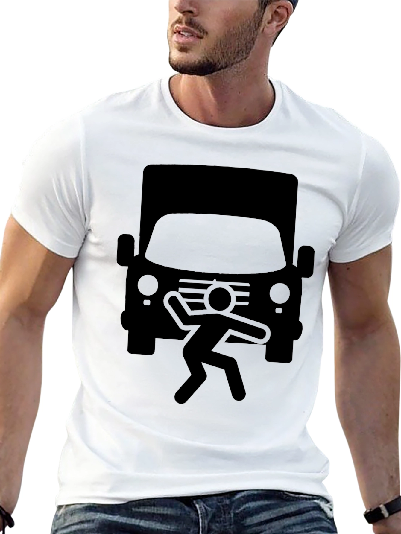 Black Truck vs Man Humor T-Shirt view 13
