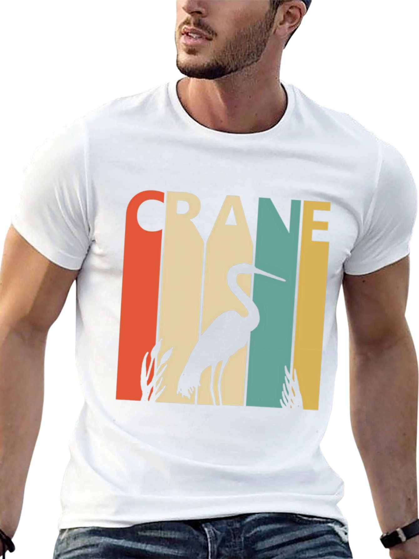 Black Vintage Crane Bird T-Shirt - Retro Design view 13