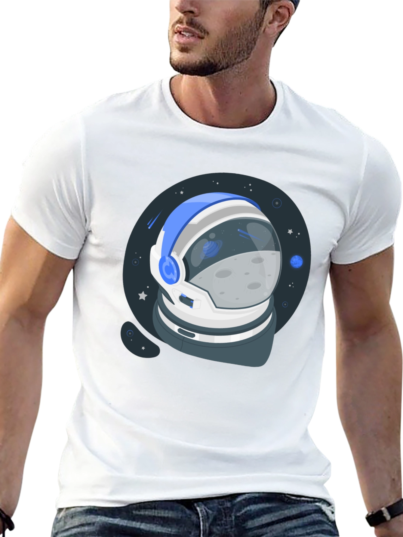 Black Astronaut Helmet Graphic Black T-Shirt view 13