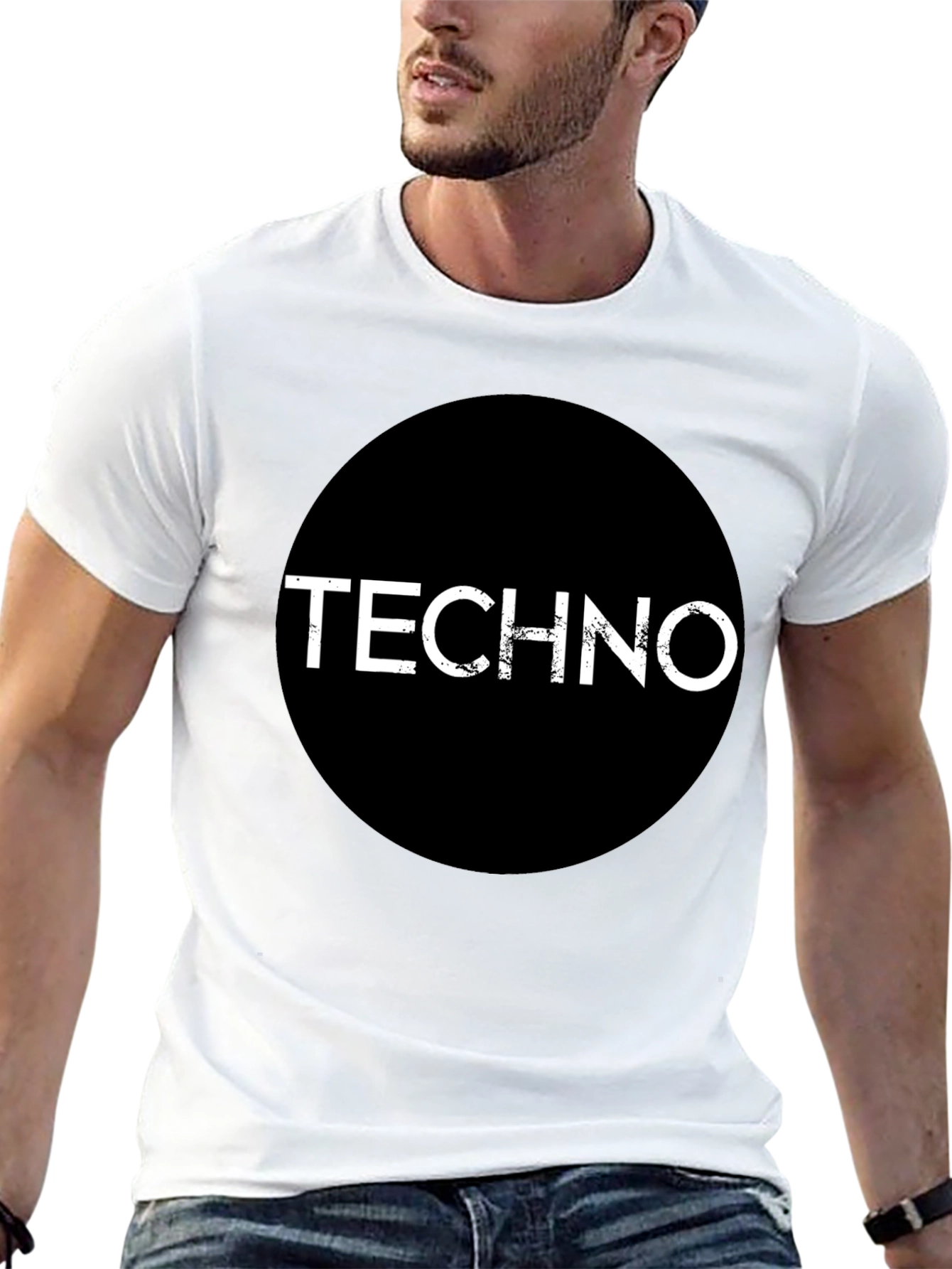 Black Techno Music Graphic T-Shirt - Black Round Design view 13