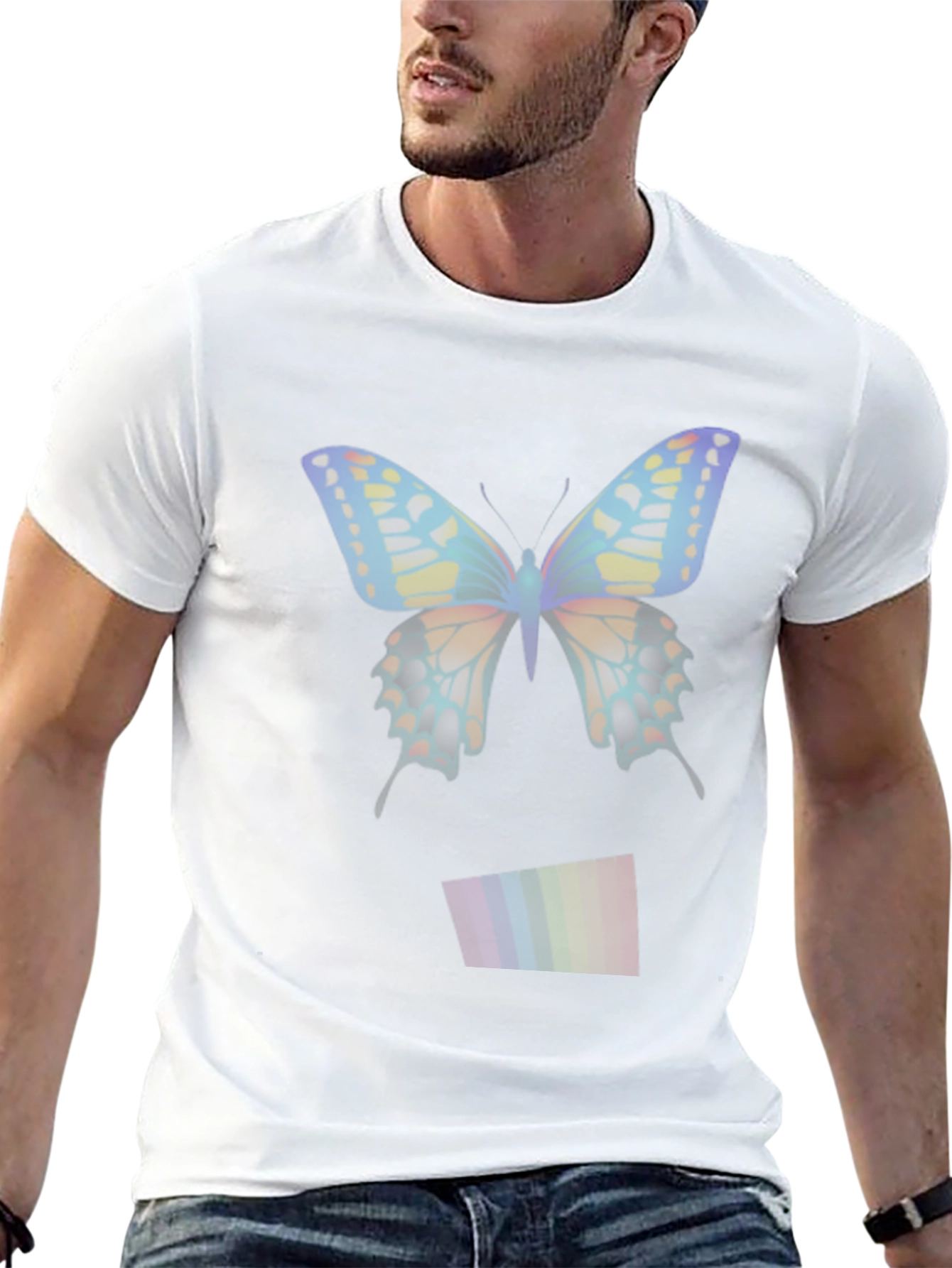 Black Butterfly Rainbow Men's Black T-Shirt view 13