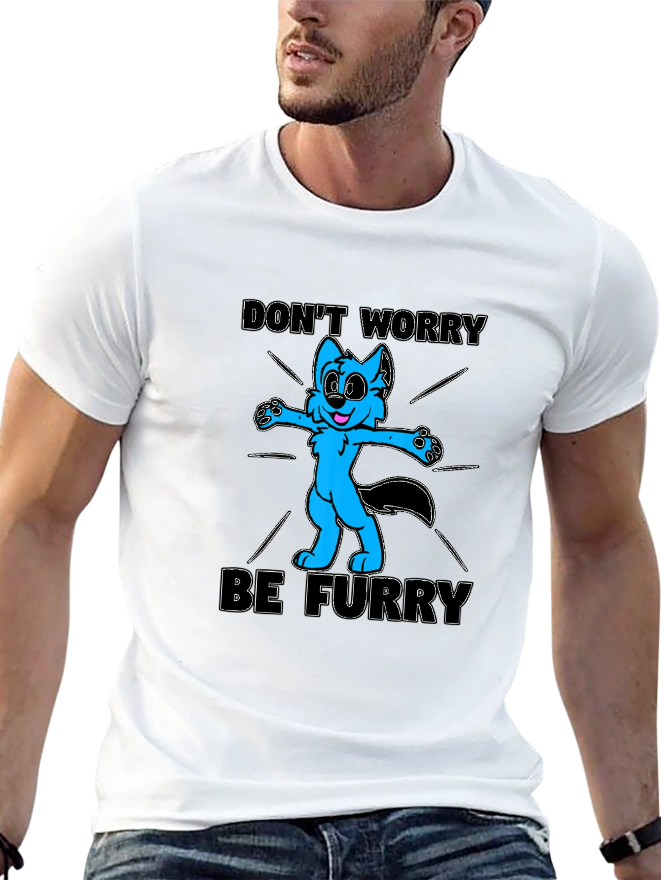 Black Don't Worry Be Furry T-Shirt view 13