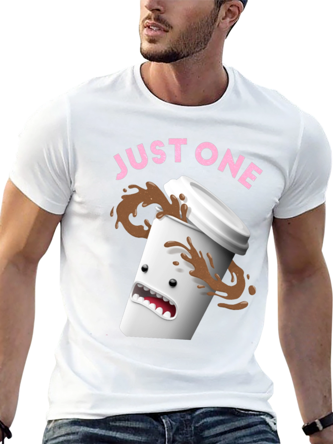 Black Just One Coffee T-Shirt - Funny Spilled Coffee Graphic Tee view 13
