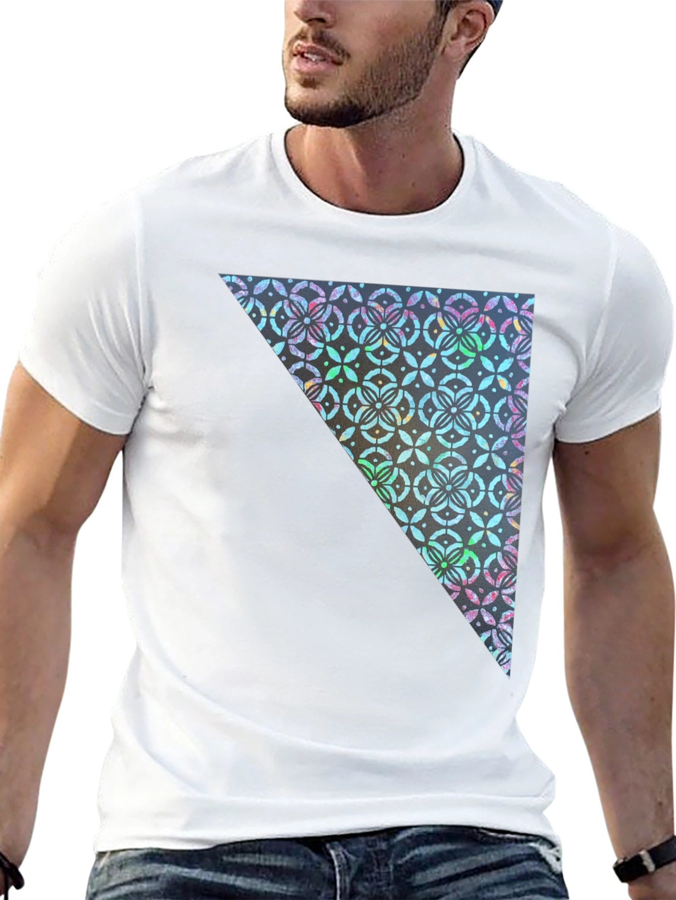 Black Geometric Triangle Print Crew Neck Tee view 13