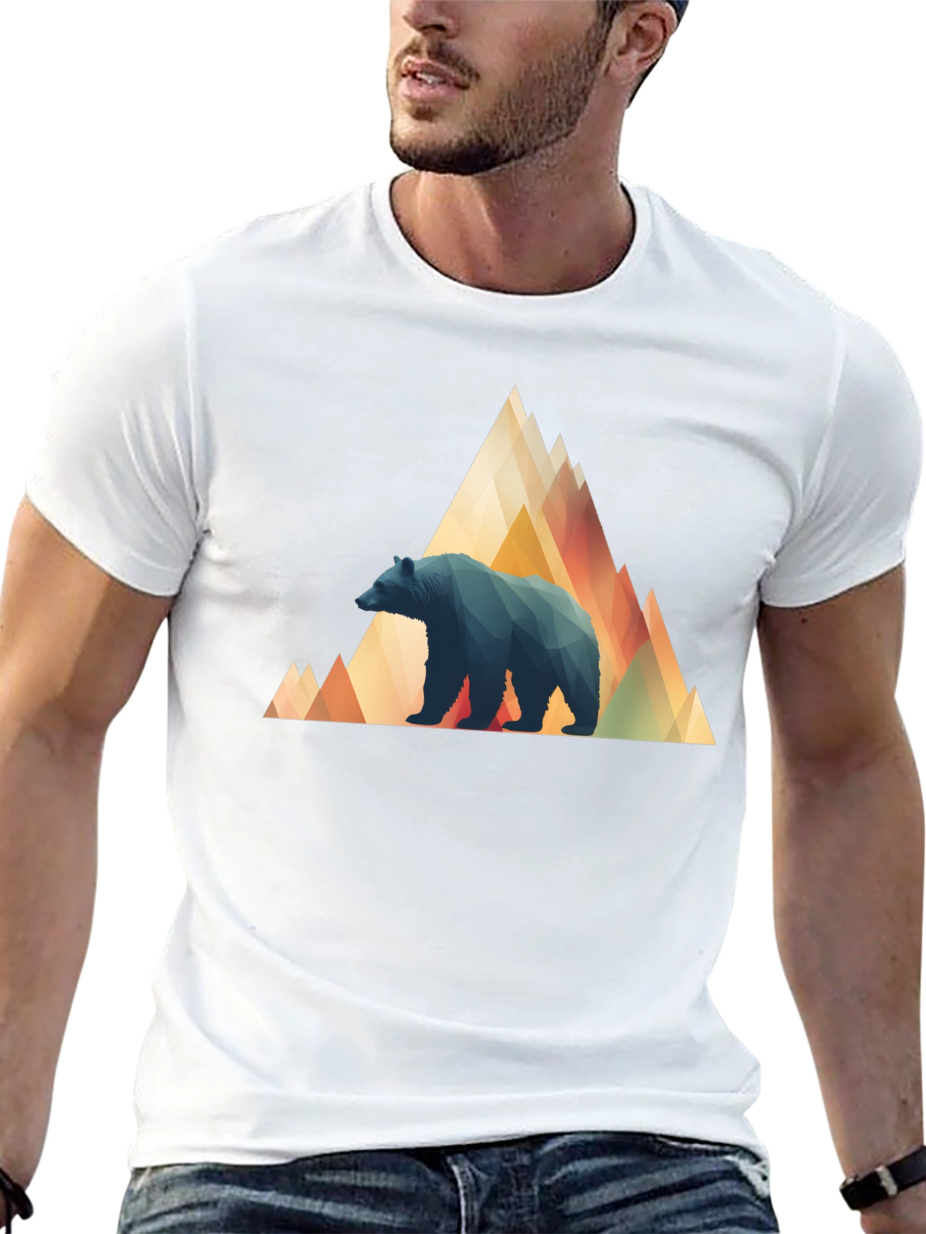 Black Geometric Bear Mountain Tee - Stylish Black T-Shirt view 13