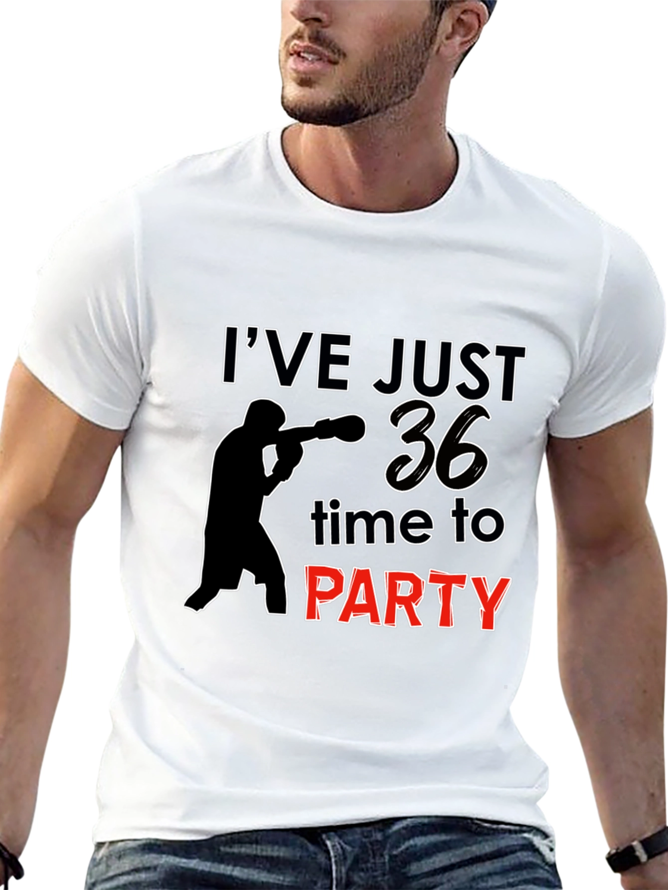 Black 36th Birthday Party T-Shirt: Boxing Silhouette view 13