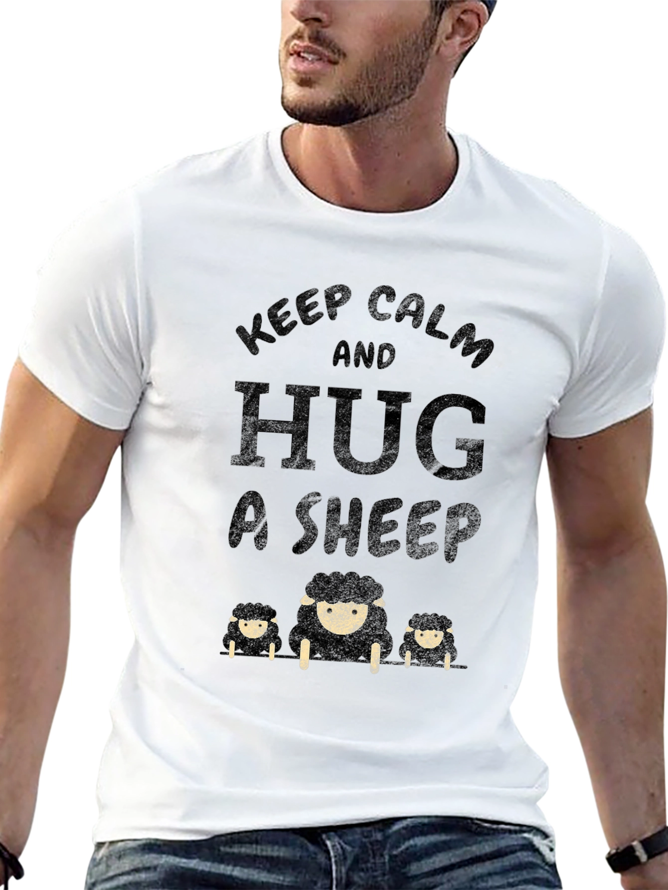 Black Keep Calm and Hug a Sheep T-Shirt - Black view 13