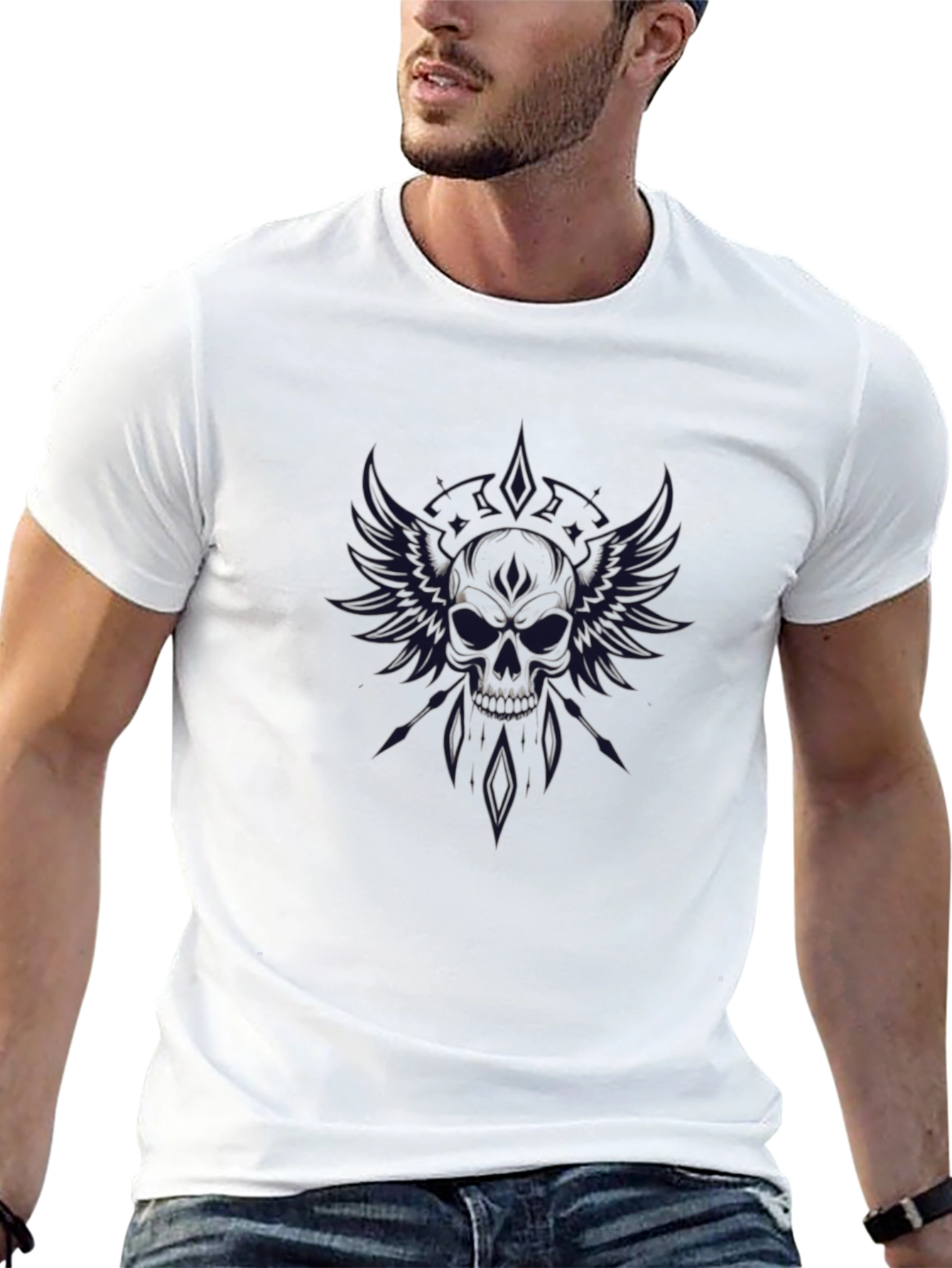 Black Winged Skull Graphic Black T-Shirt view 13