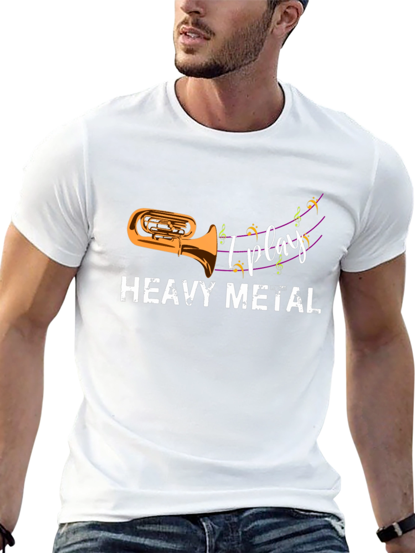 Black I Play Heavy Metal Tuba Black Tee view 13