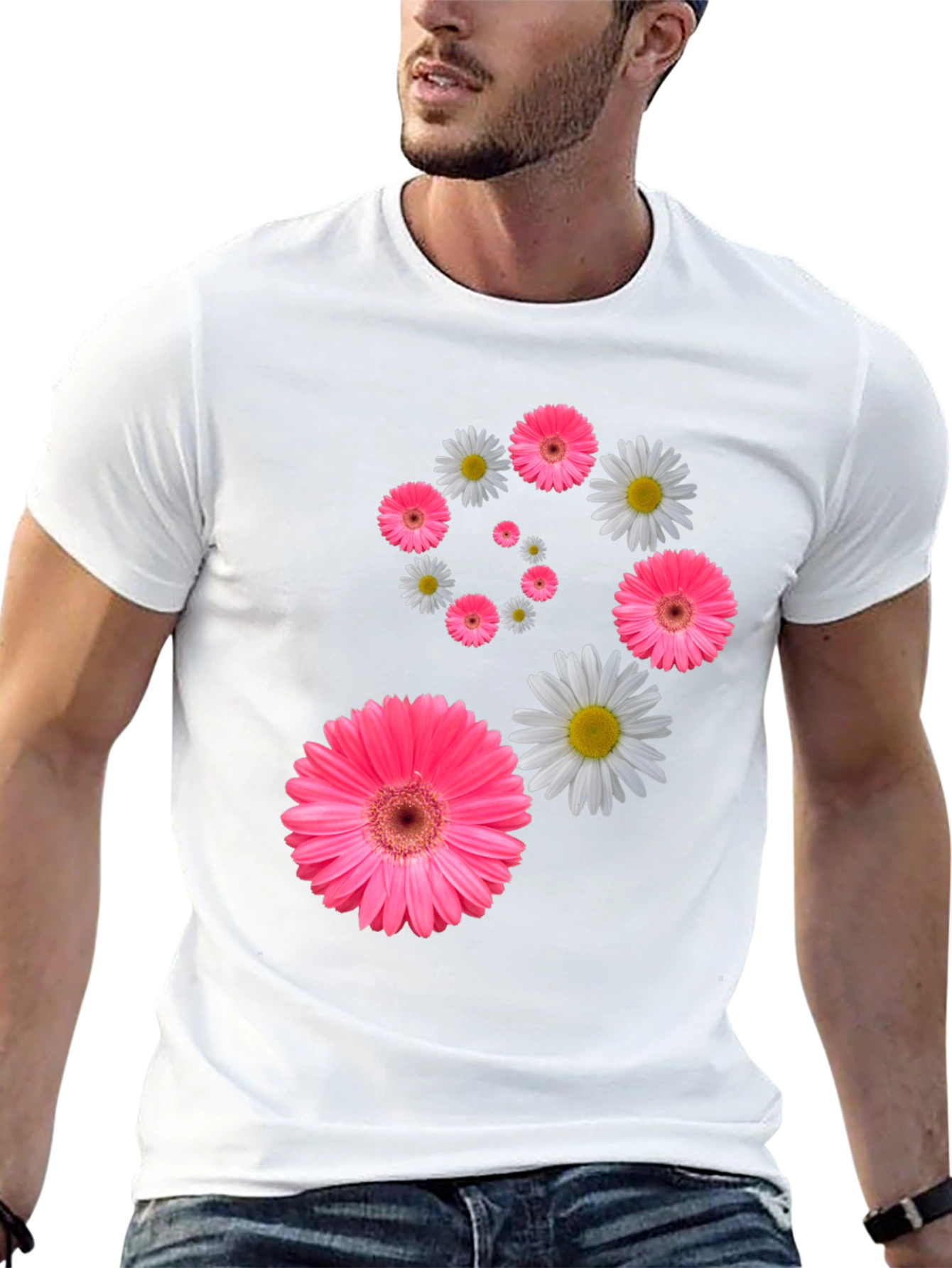 Black Floral Swirl T-Shirt - Pink Daisy Design view 13