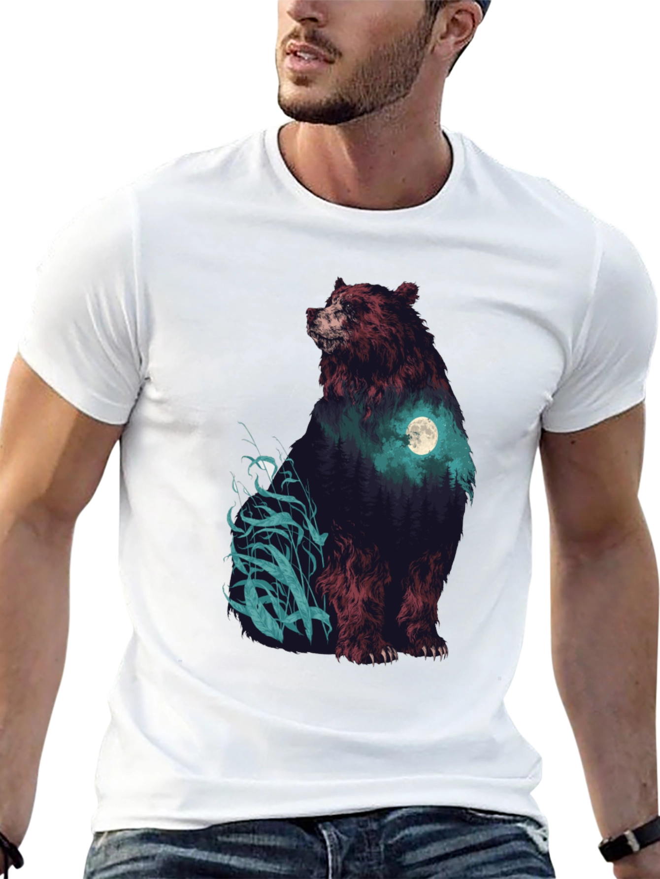 Black Bear Forest Moon Graphic T-Shirt view 13
