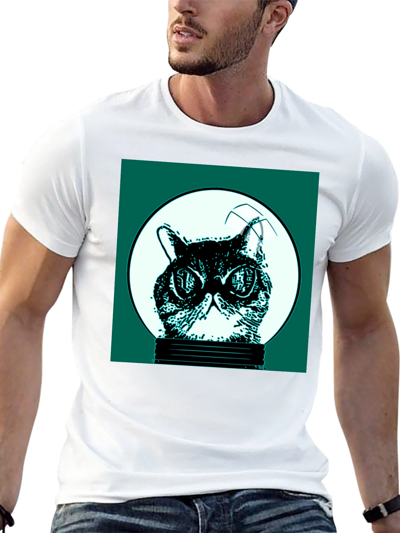 Black Cool Cat in Bulb Graphic Tee view 13