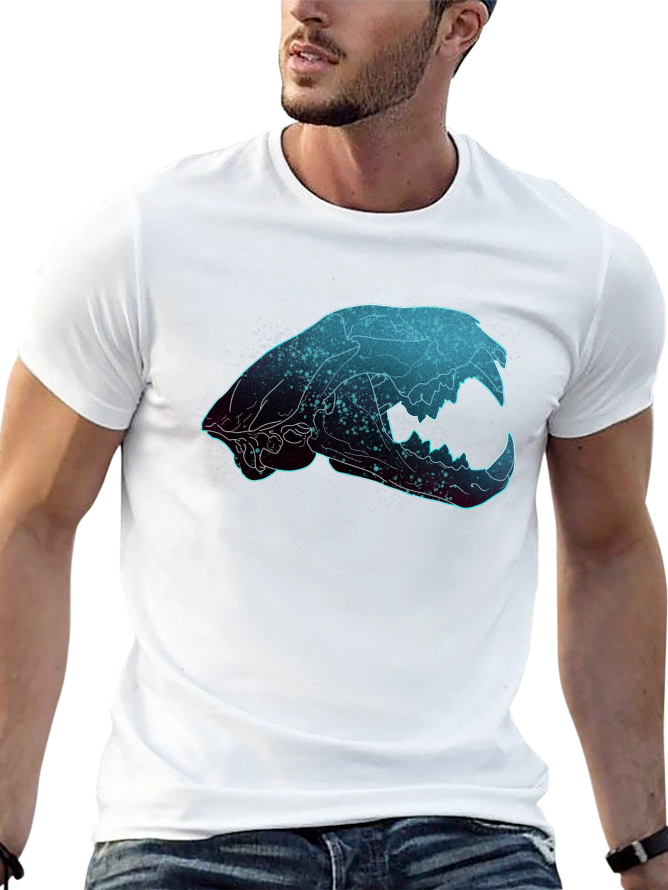 Black Galaxy Cat Skull Graphic T-Shirt view 13