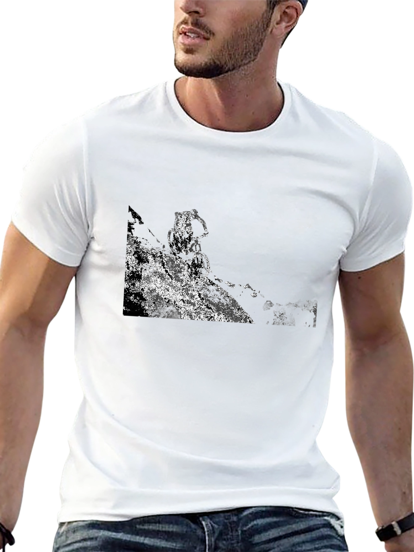 Black Black T-Shirt with Abstract Mountain Bike Graphic view 13