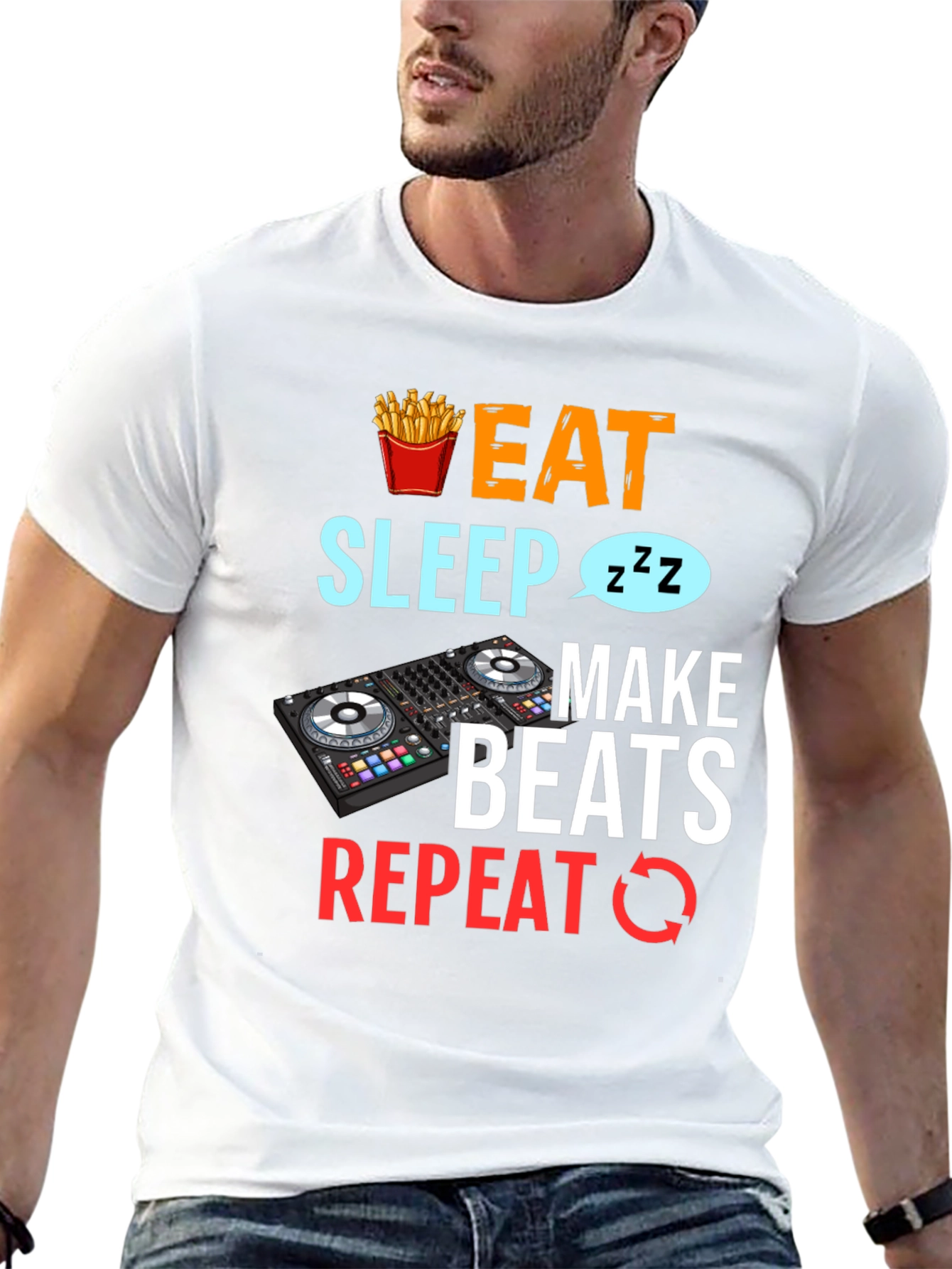 Black Eat Sleep Make Beats Repeat Graphic T-Shirt view 13
