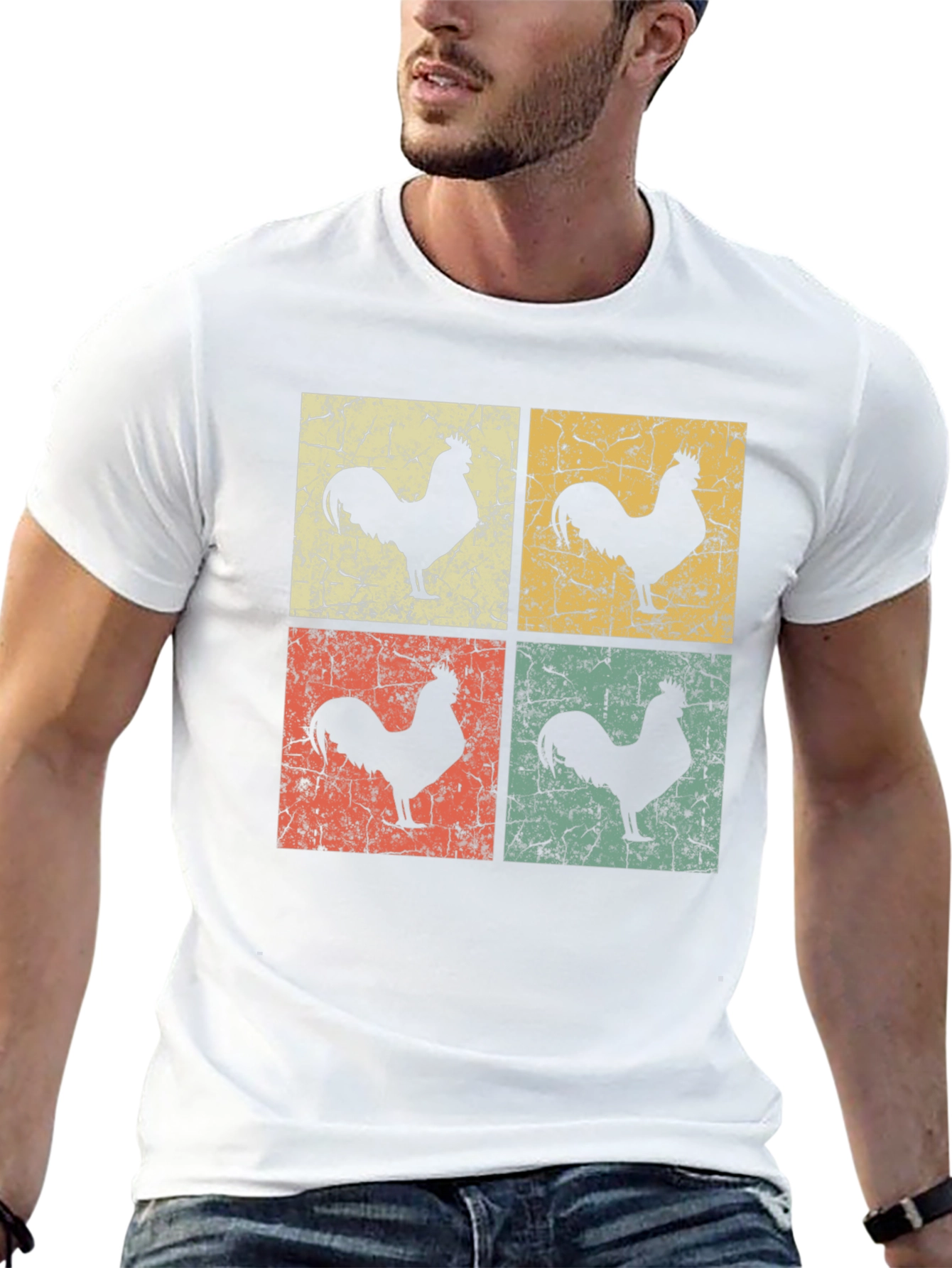 Black Vintage Rooster Graphic T-Shirt - Retro Chicken Design view 13