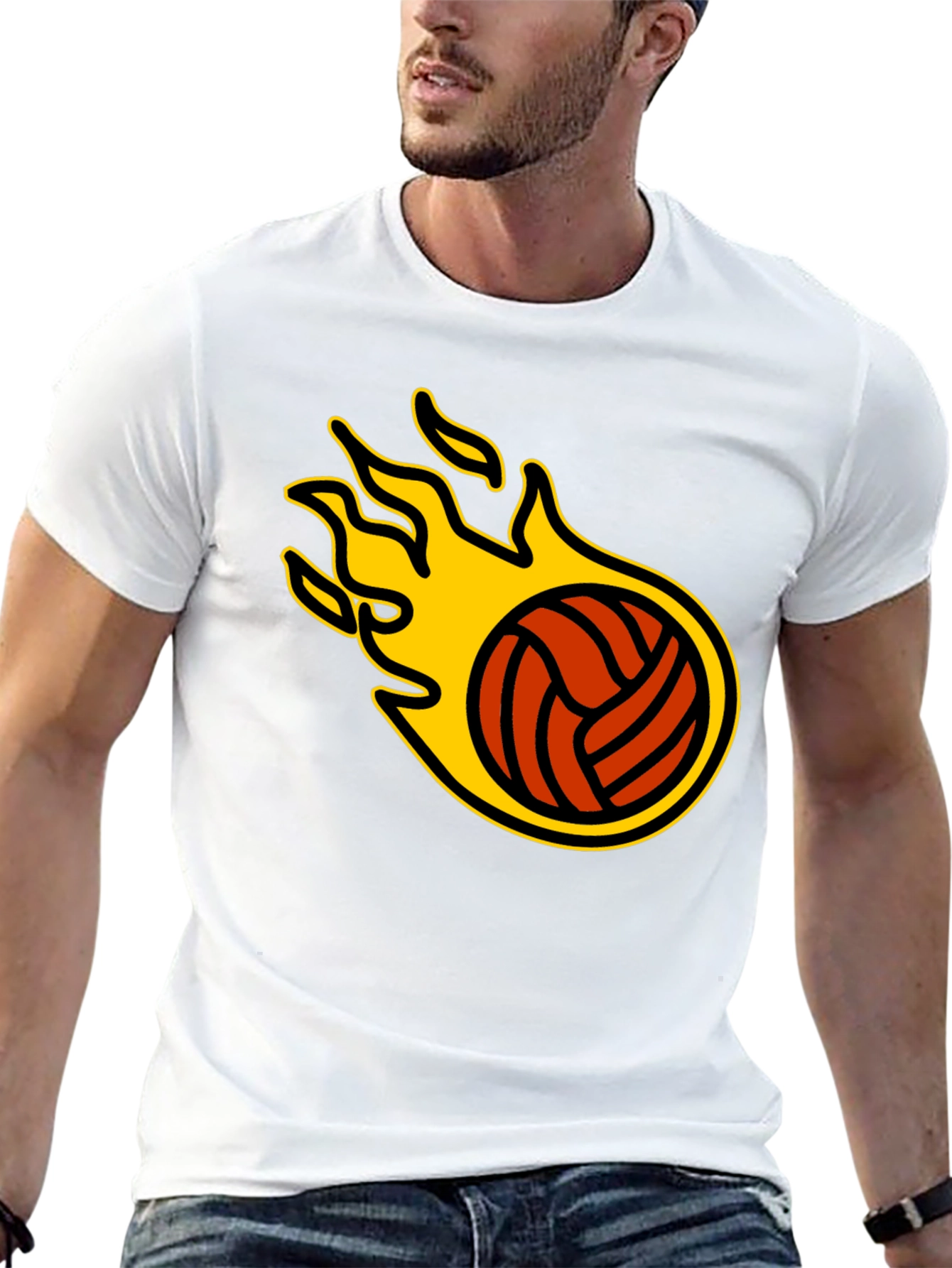 Black Flaming Volleyball Graphic T-Shirt view 13