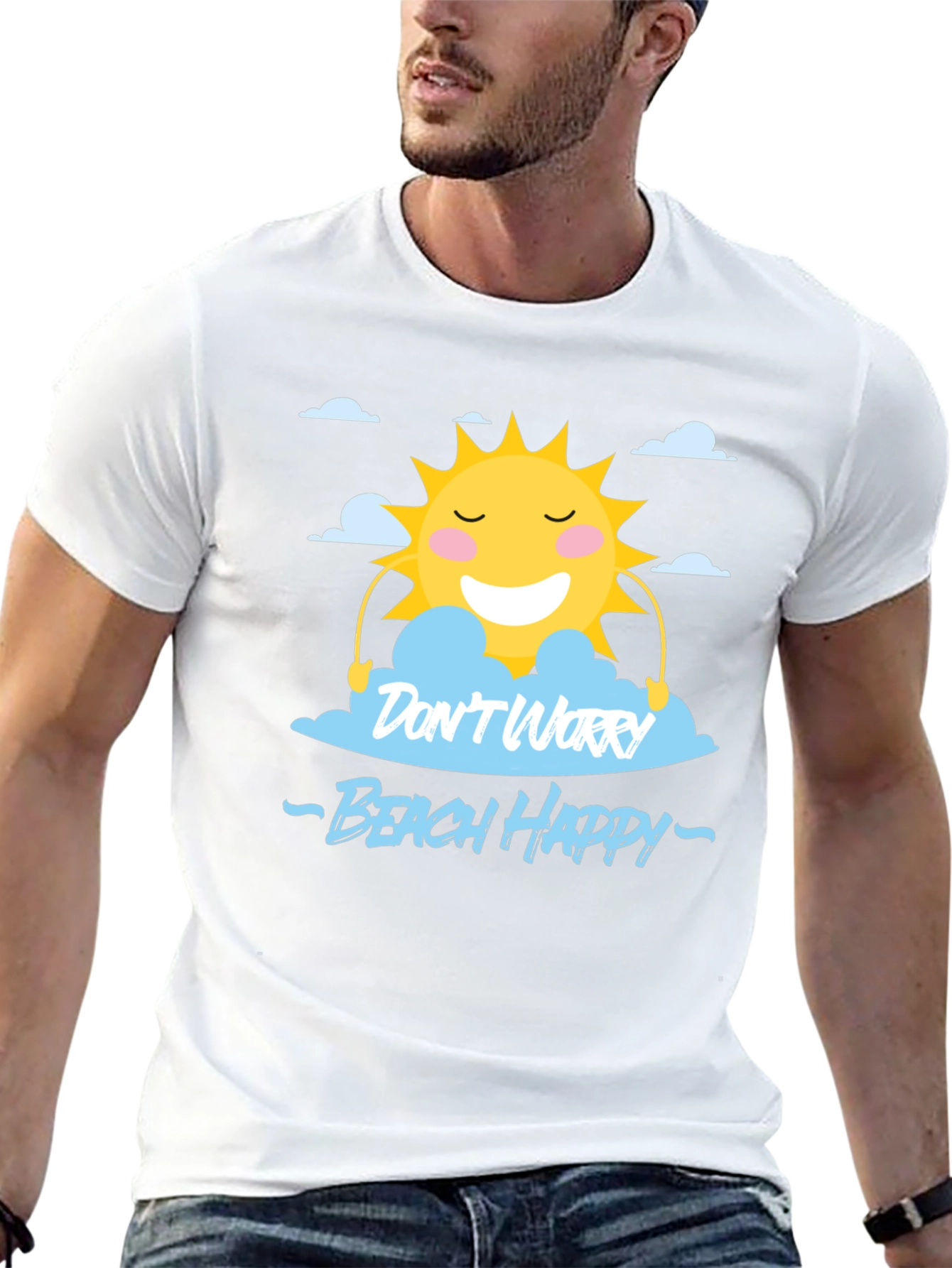 Black Don't Worry Beach Happy Black T-Shirt view 13