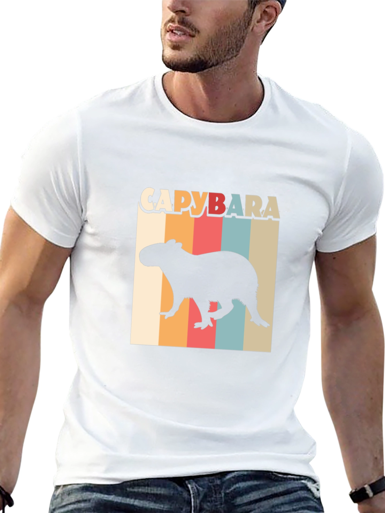Black Capybara Retro Style T-Shirt view 13