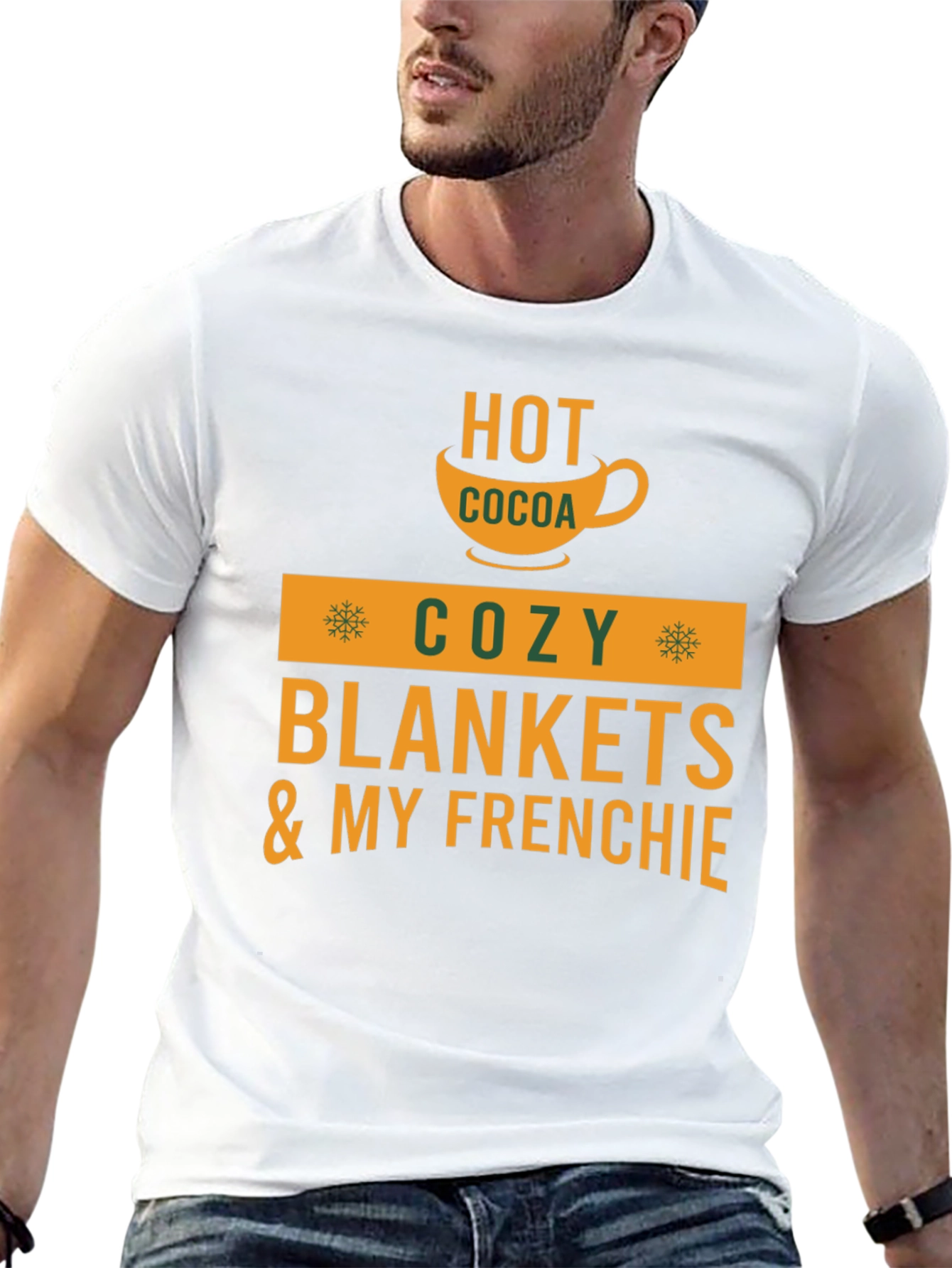 Black Cozy Season T-Shirt: Hot Cocoa & Frenchie view 13