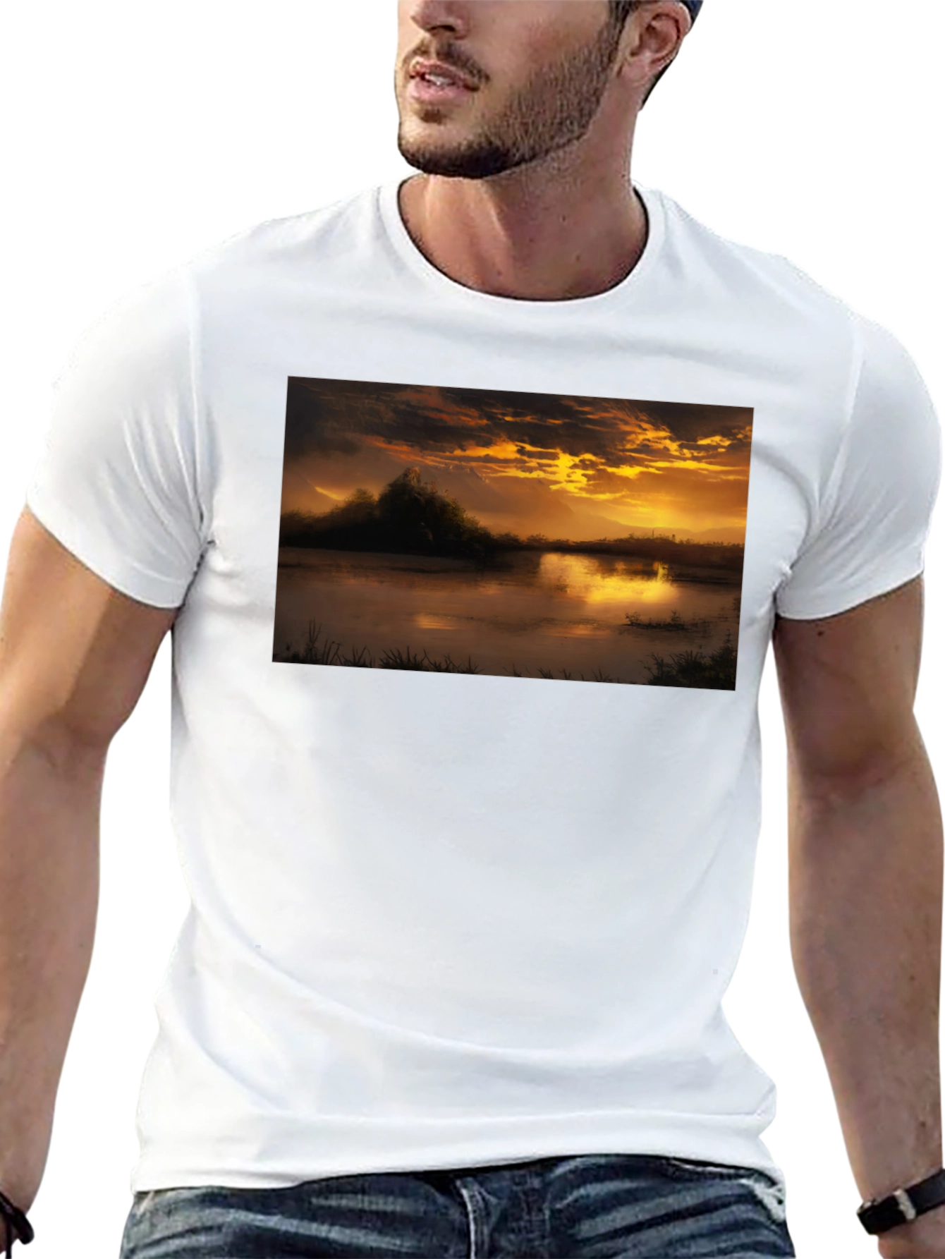 Black Sunset Lake Graphic Tee - Black Cotton Blend view 13