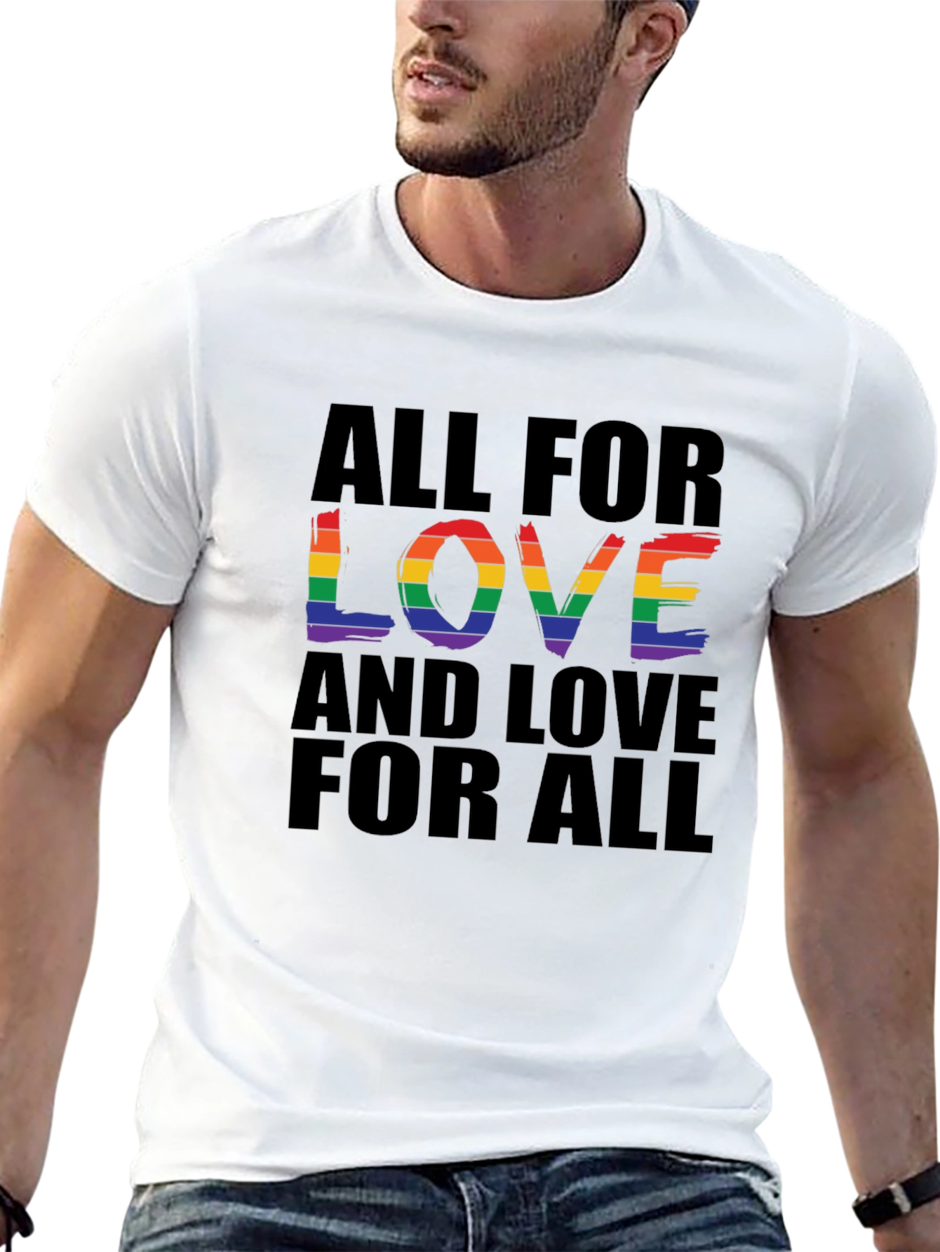Black All For Love T-Shirt - Rainbow Pride Design view 13