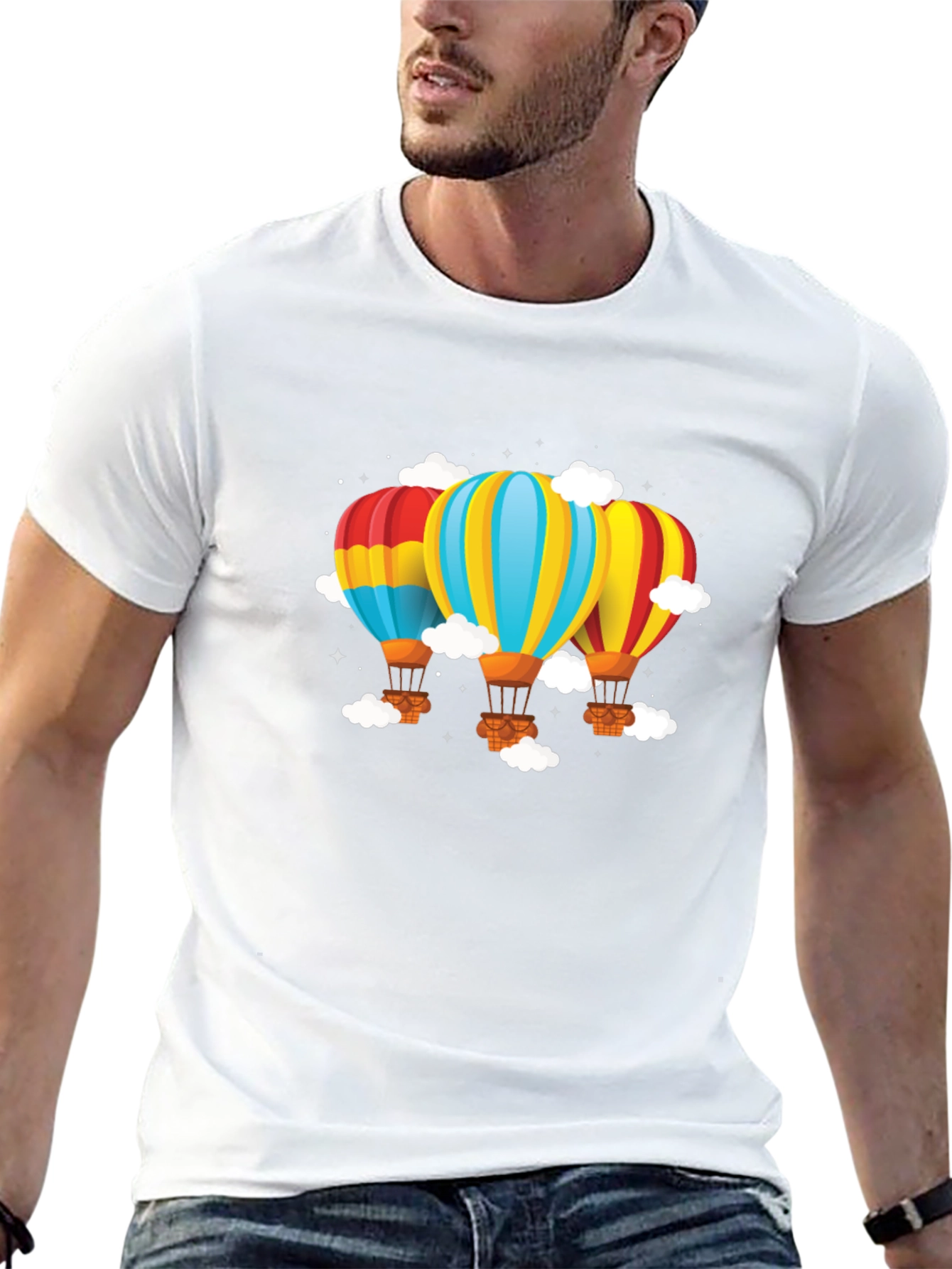 Black Hot Air Balloon Graphic Tee - Black Cotton Blend view 13
