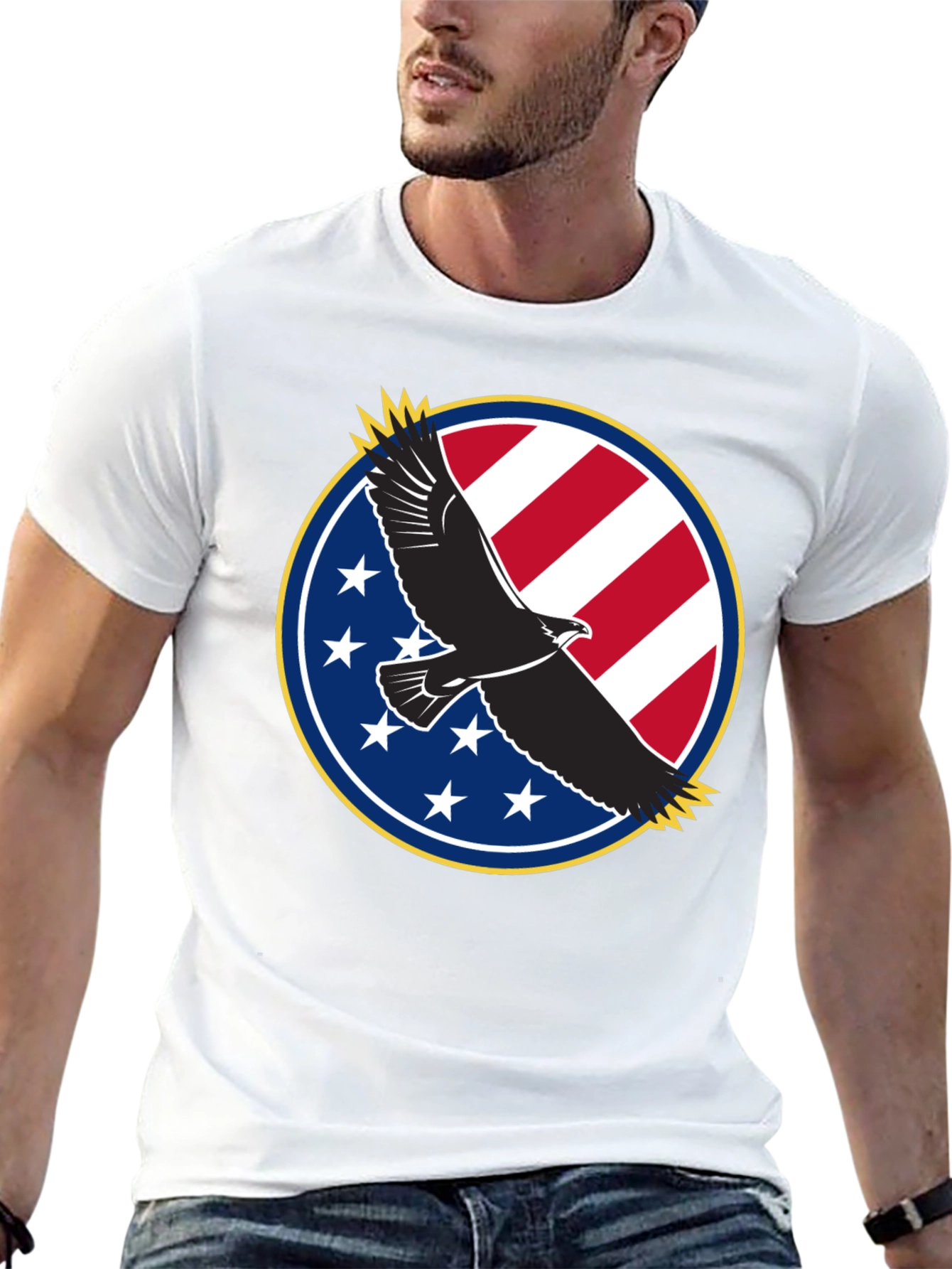 Black Patriotic Eagle T-Shirt - USA Flag Design view 13
