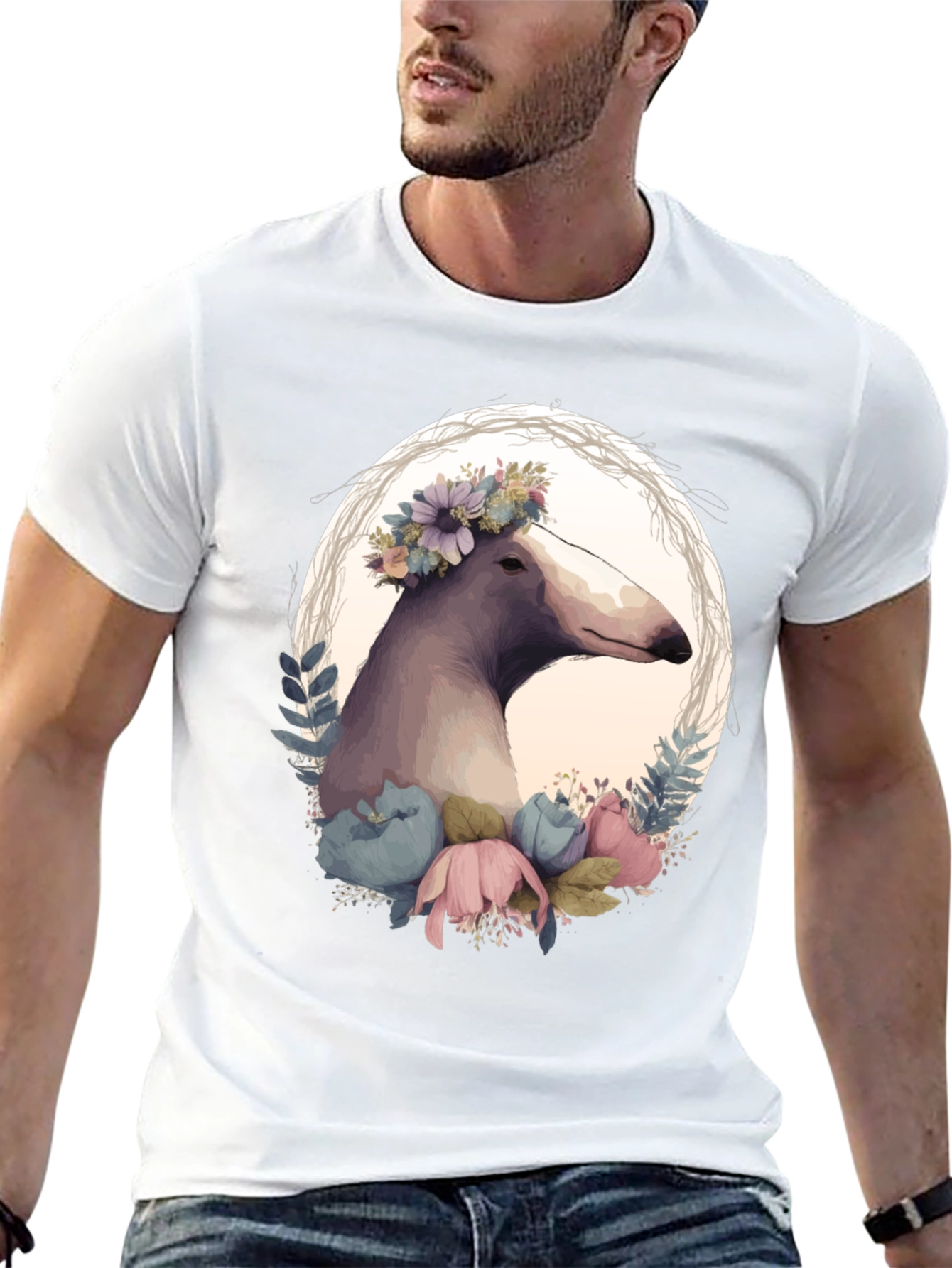 Black Floral Dog T-Shirt - Unique Graphic Tee view 13
