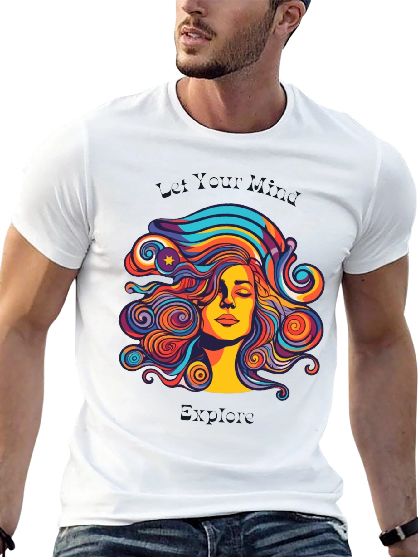 Black Psychedelic Woman Graphic Black T-Shirt view 13