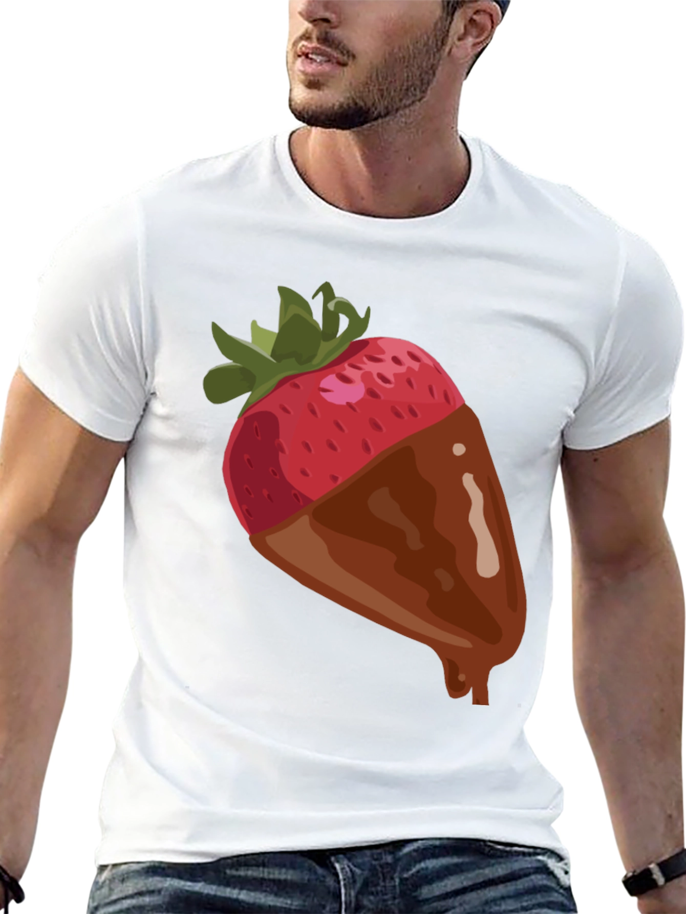 Black Strawberry Chocolate Dipped T-Shirt - Fun Dessert Tee view 13
