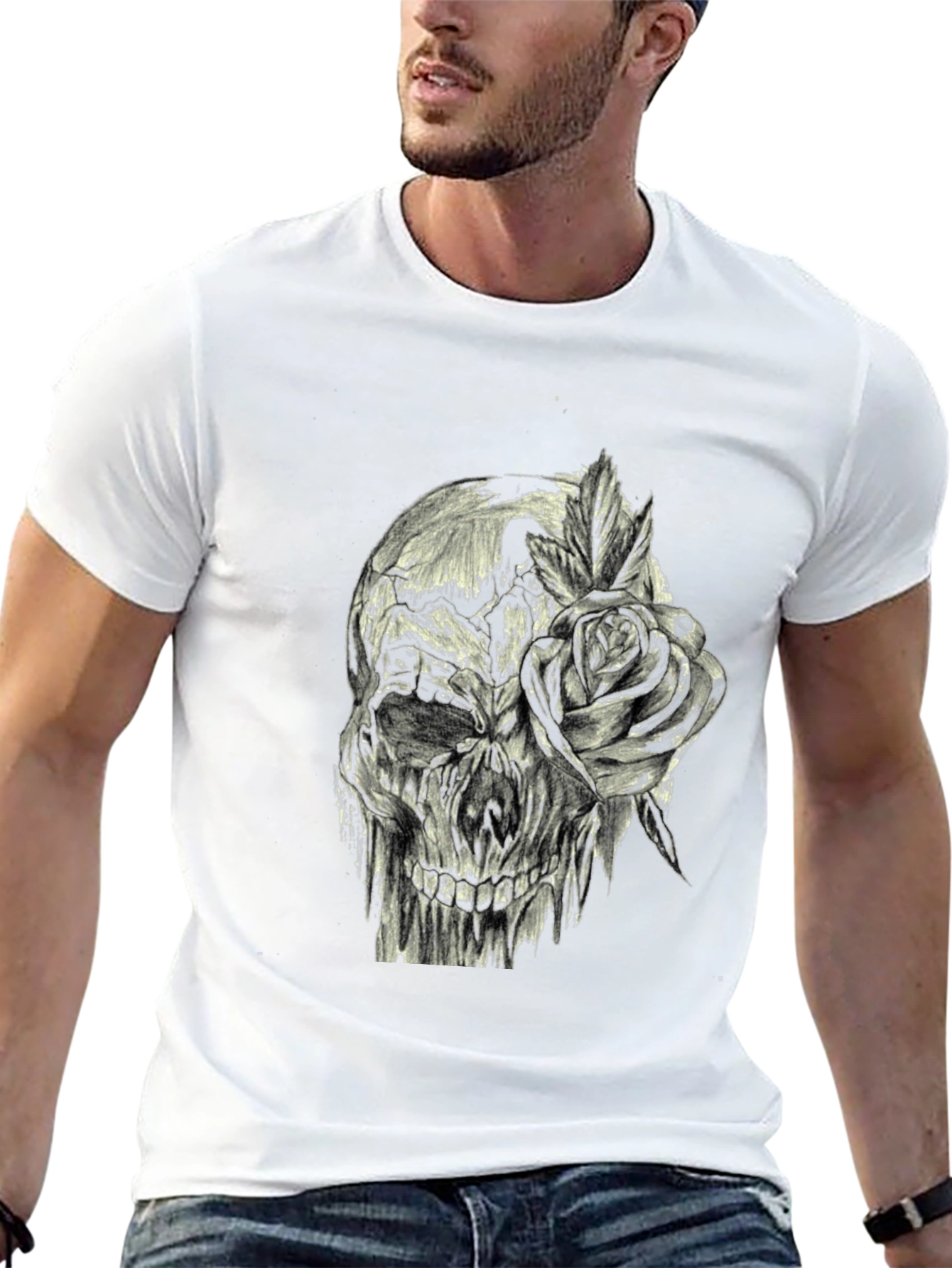 Black Skull and Rose Graphic Print Tee - Edgy Style view 13