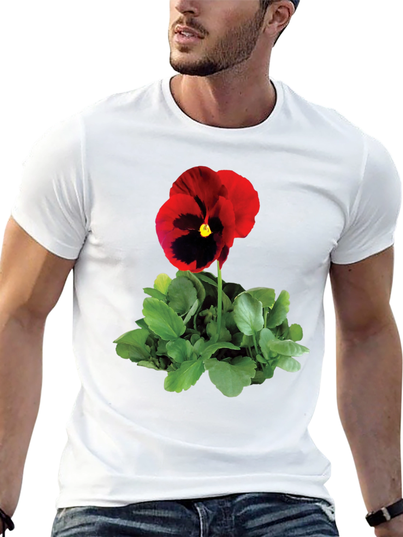 Black Pansy Flower Graphic Tee - Black Unisex T-Shirt view 13