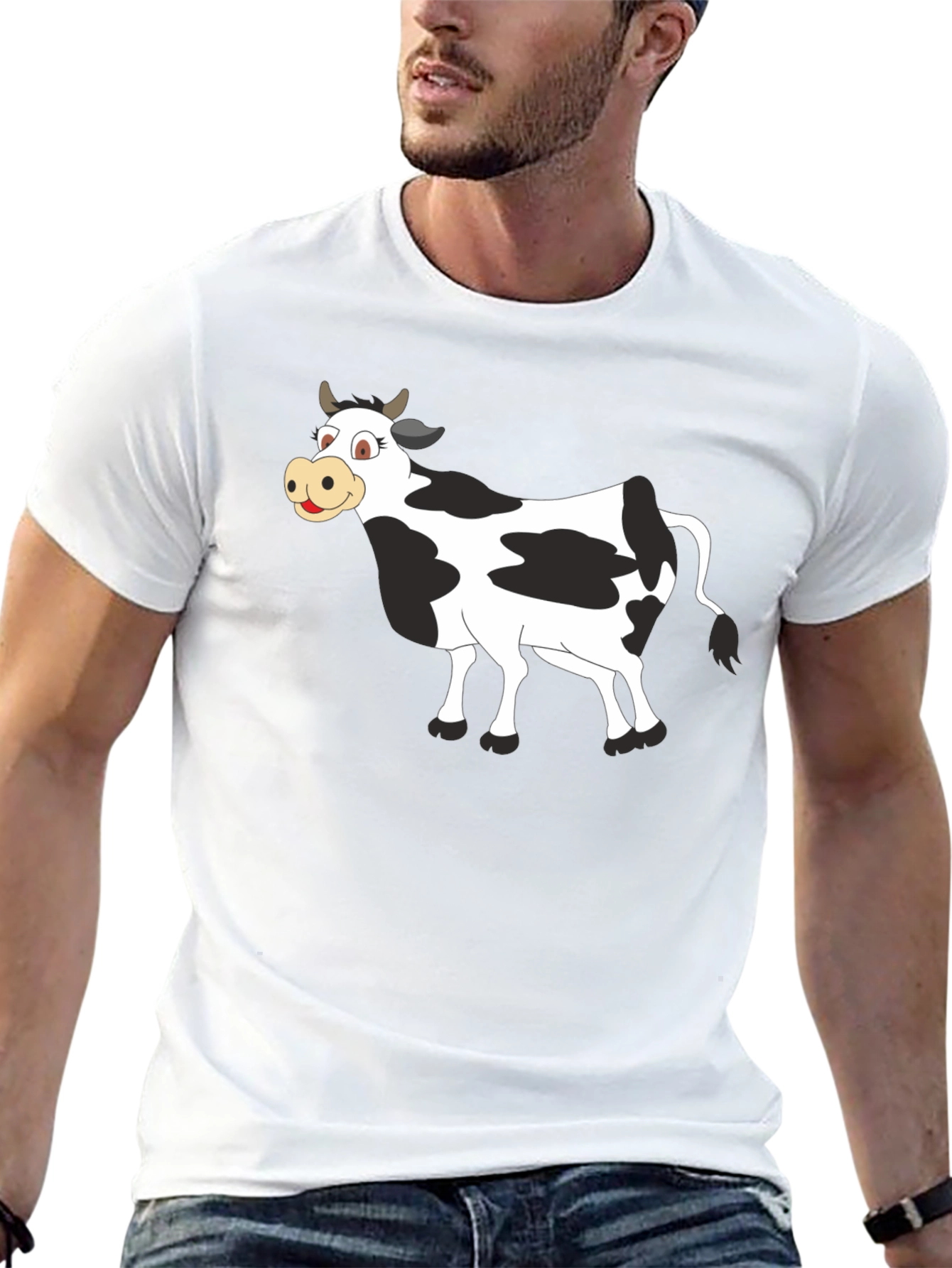 Black Cartoon Cow Graphic Tee - Black view 13