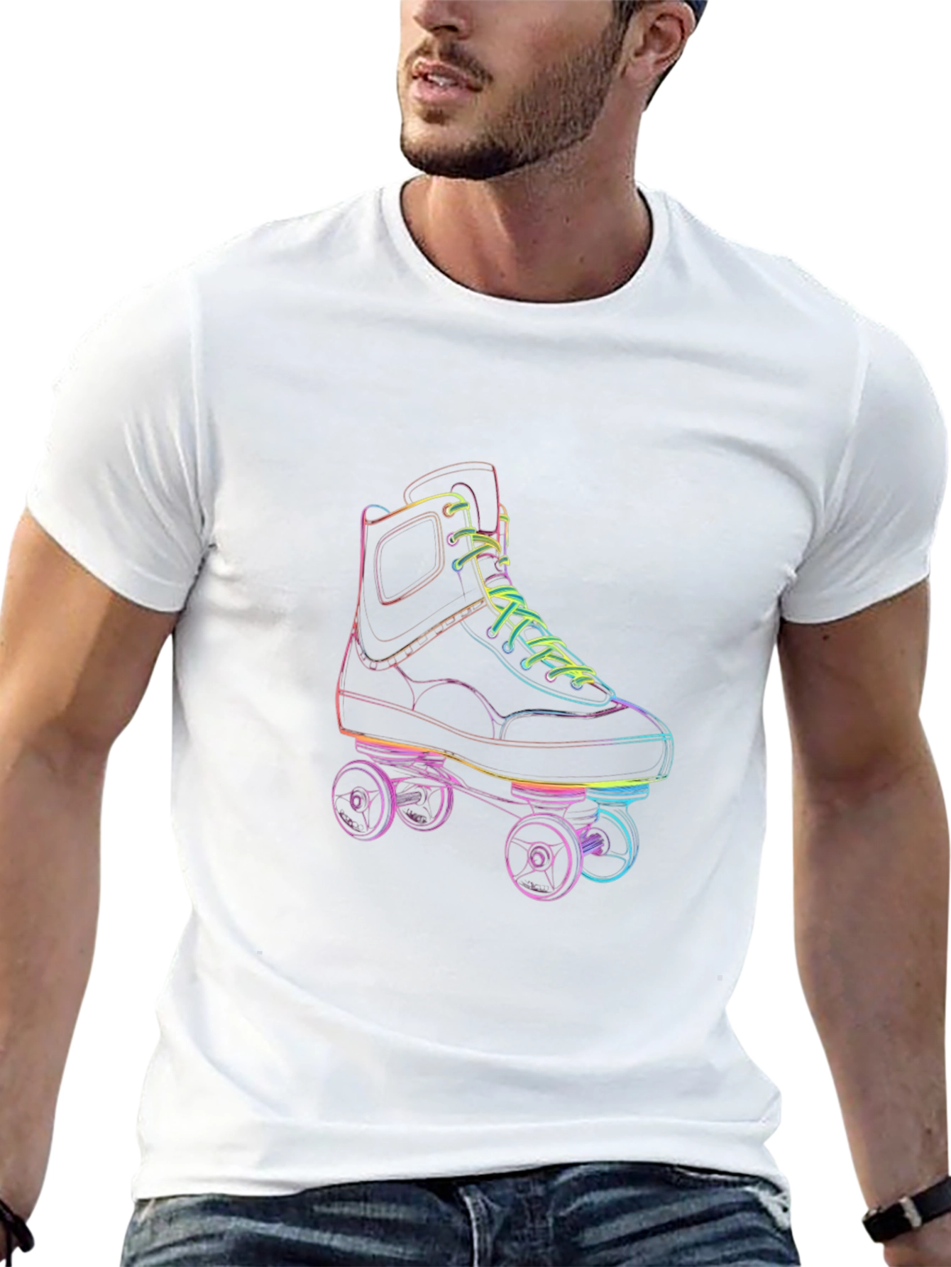 Black Retro Roller Skate Graphic Tee - Black Cotton T-Shirt view 13