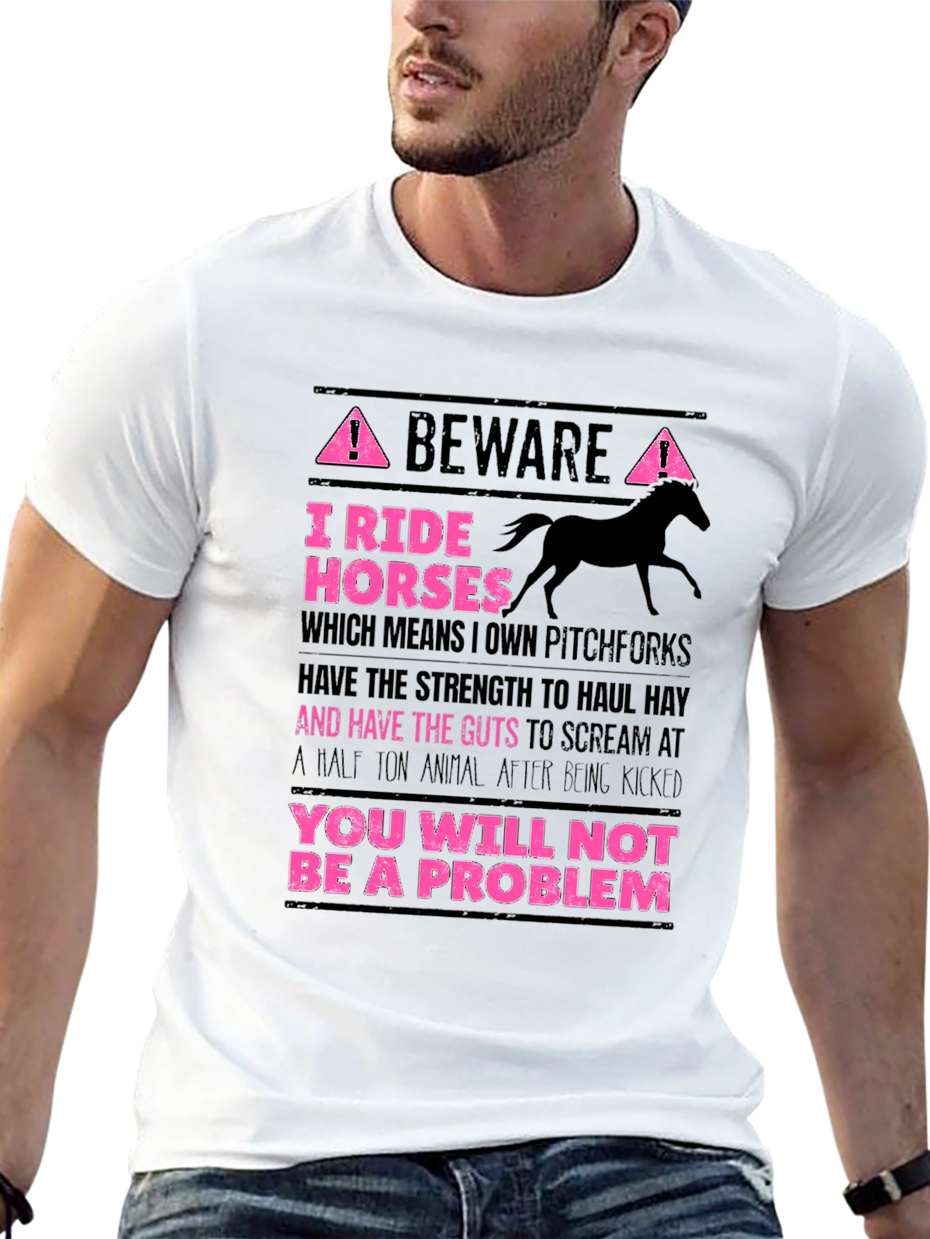 Black Beware I Ride Horses Graphic Tee view 13