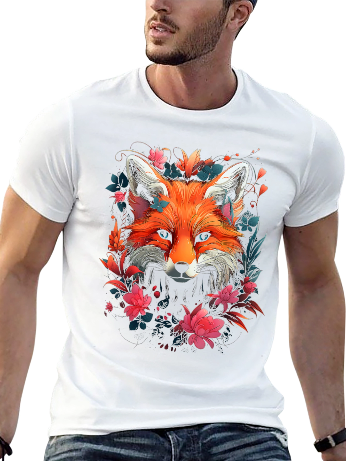 Black Floral Fox Graphic Tee - Stylish Unisex T-Shirt view 13