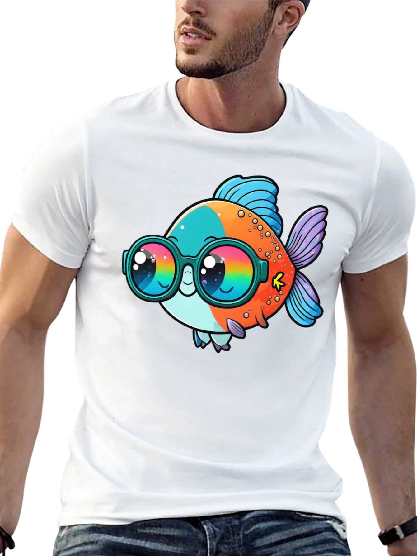 Black Cool Fish Graphic Tee - Black Cotton Comfort view 13