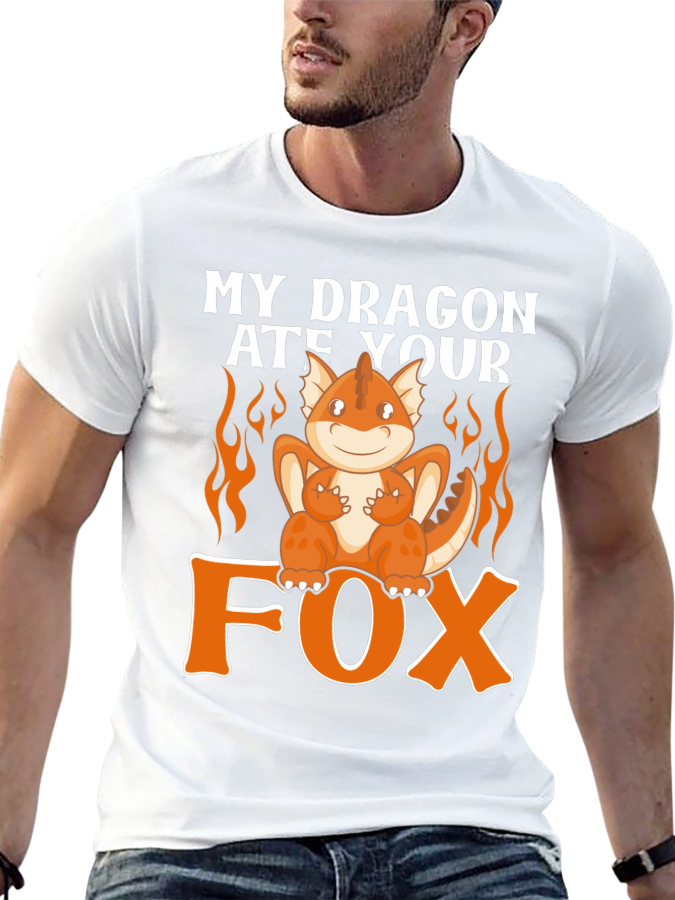 Black My Dragon Ate Your Fox Funny T-Shirt view 13