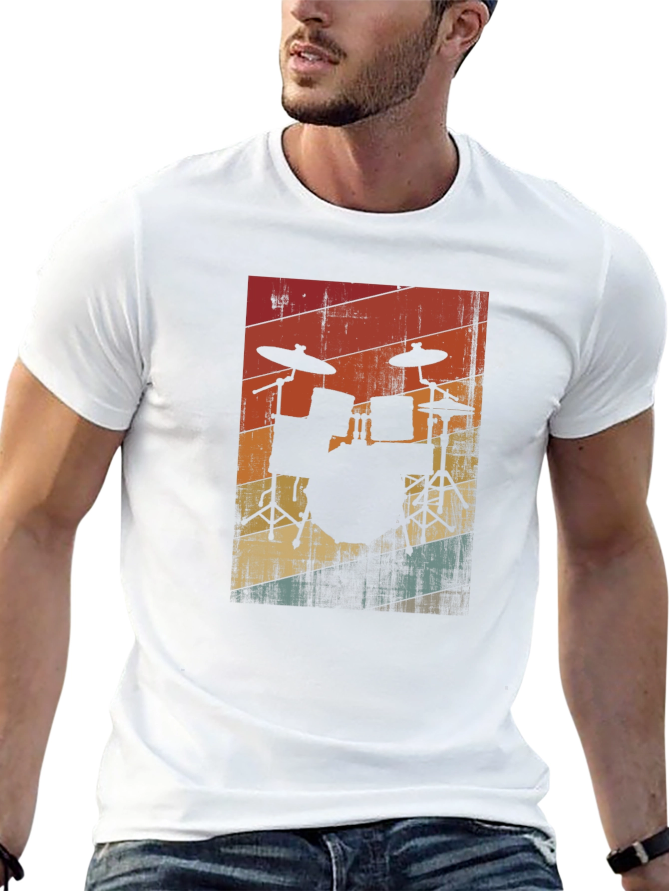 Black Retro Drum Set Graphic Tee - Black view 13