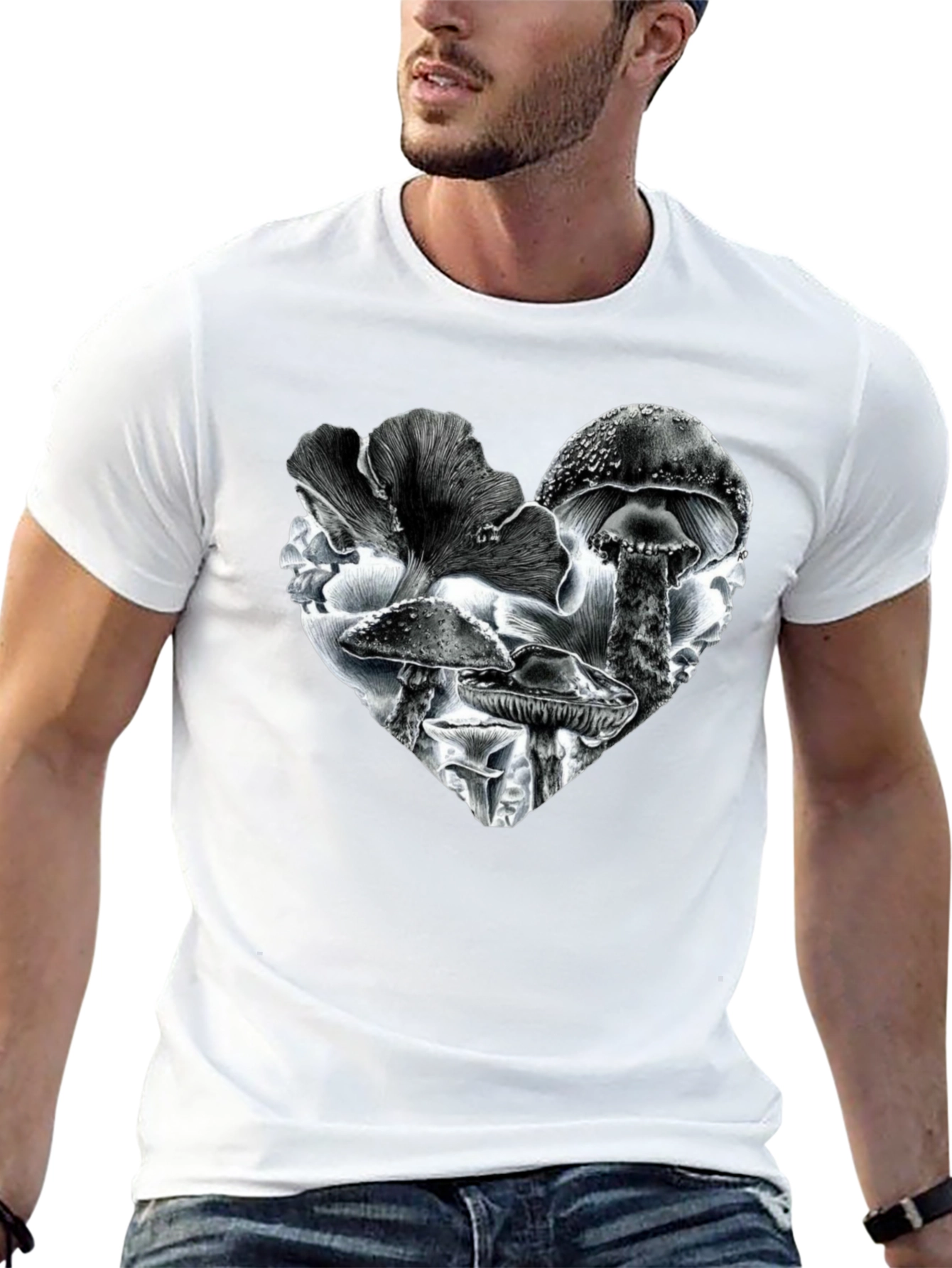 Black Mushroom Heart Black T-Shirt view 13