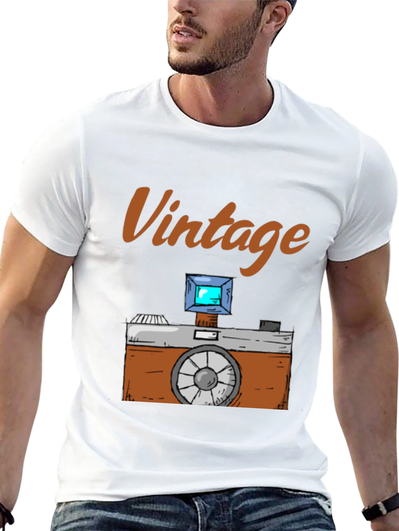 Black Vintage Camera Graphic Tee - Retro Style T-Shirt view 13