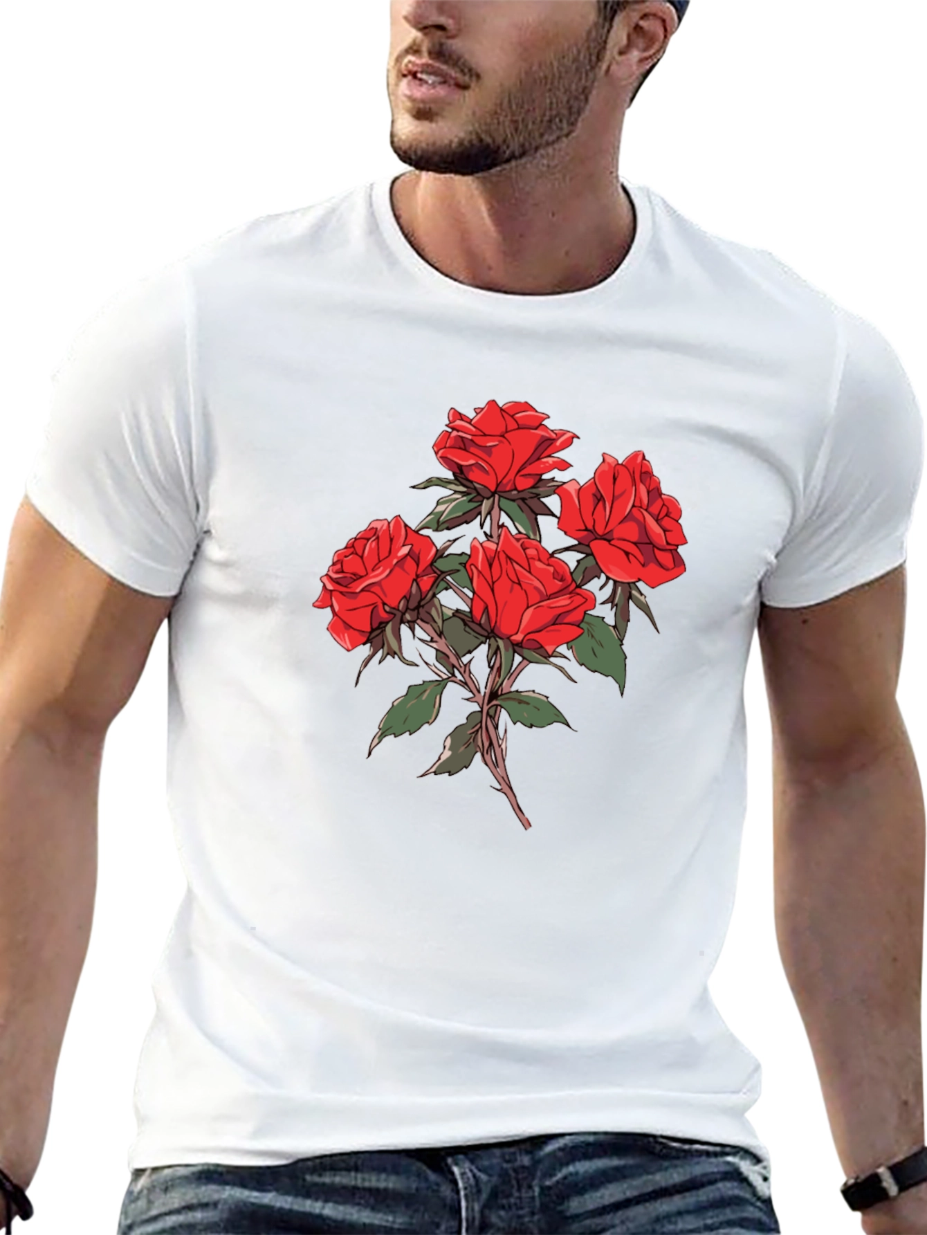 Black Men's Black Rose Graphic T-Shirt view 13
