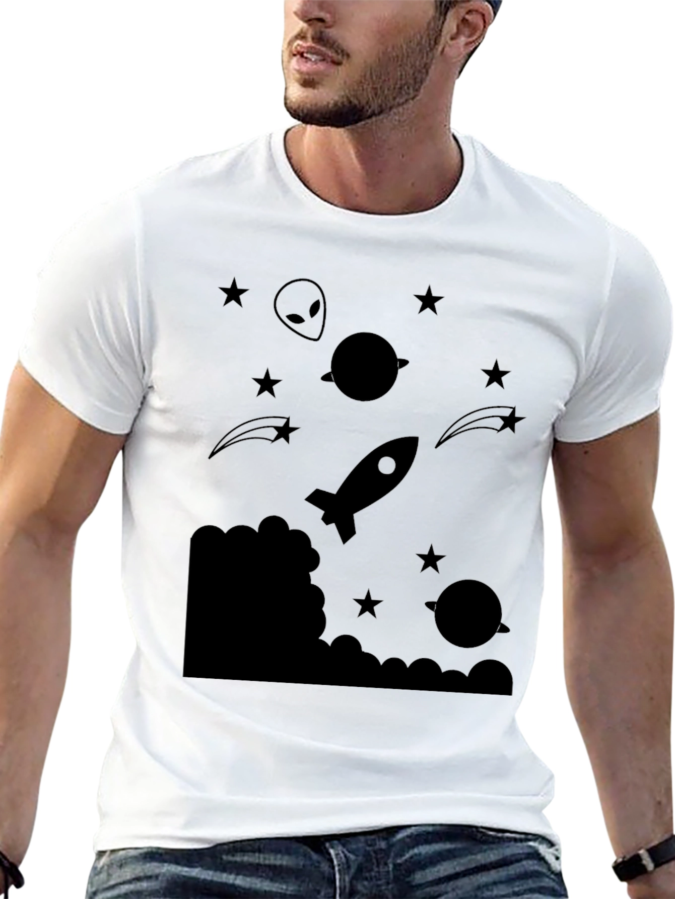 Black Cosmic Rocket Graphic T-Shirt view 13