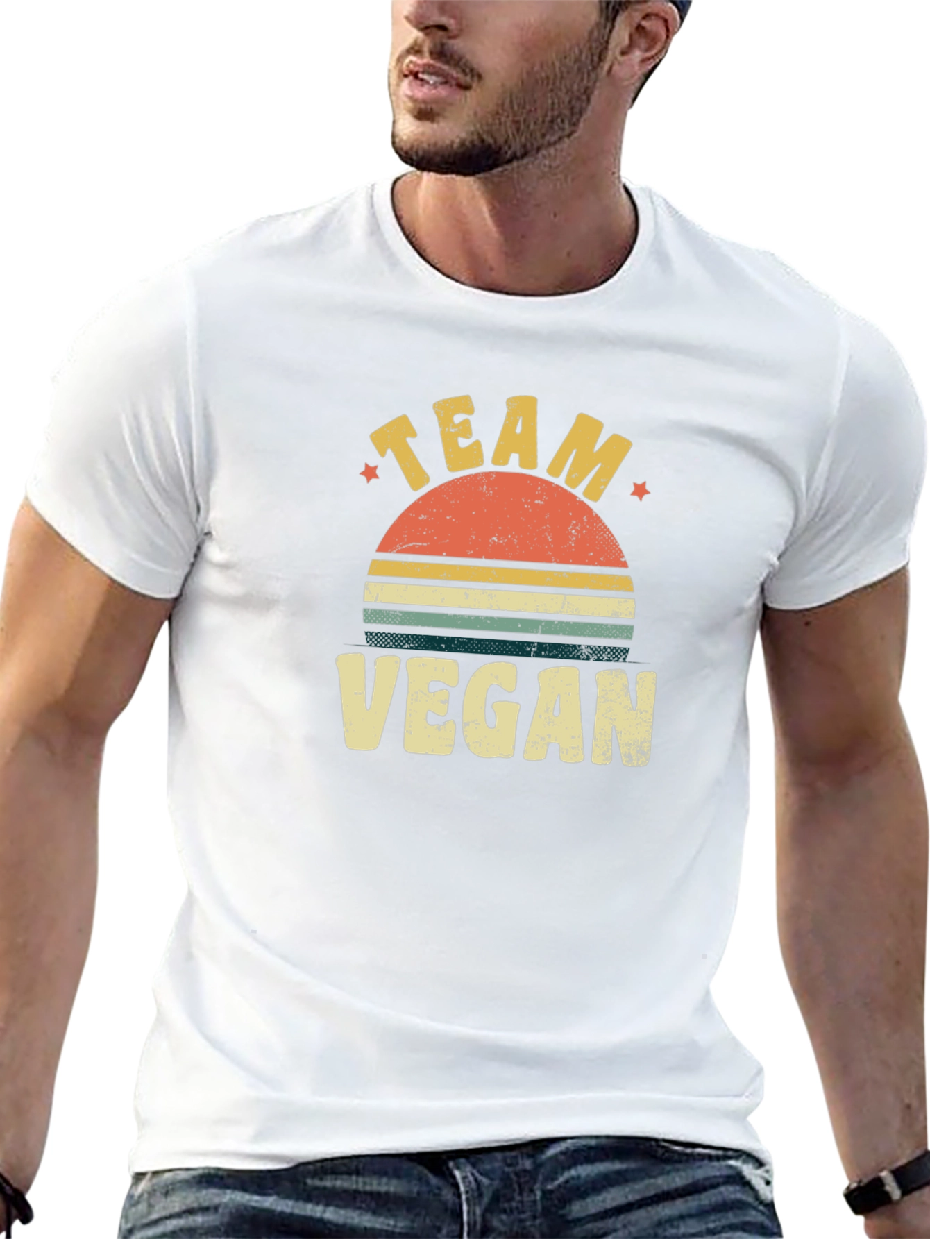 Black Team Vegan Retro Sunset T-Shirt view 13