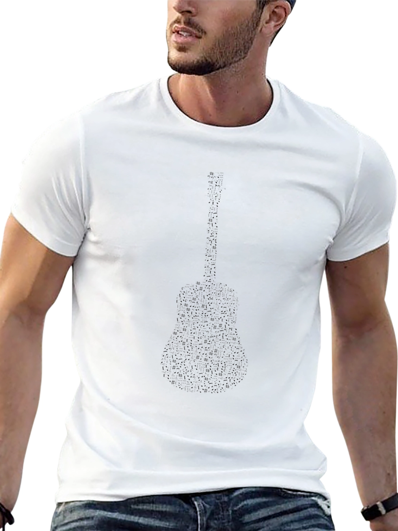 Black Guitar Silhouette Graphic Black T-Shirt view 13